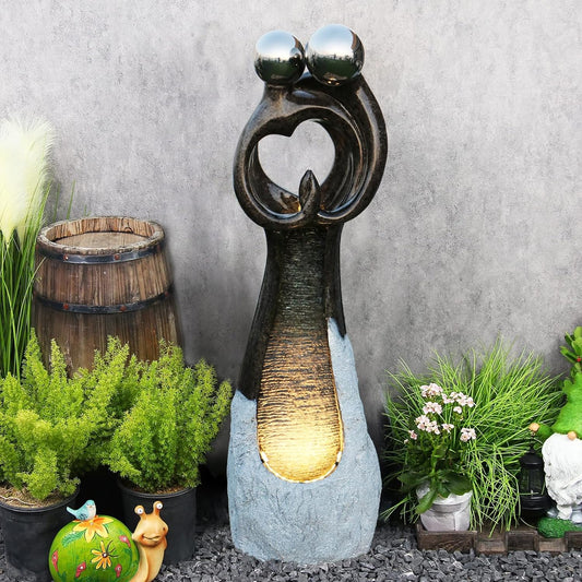 Couple Standing Fountains 45 Inch Graceful Hugging Water Fountain Design Indoor Zen Waterfall Fountain with LED Lights Perfect for Gardens, Indoor Decor Ideal for Couples and Home Decor Lovers