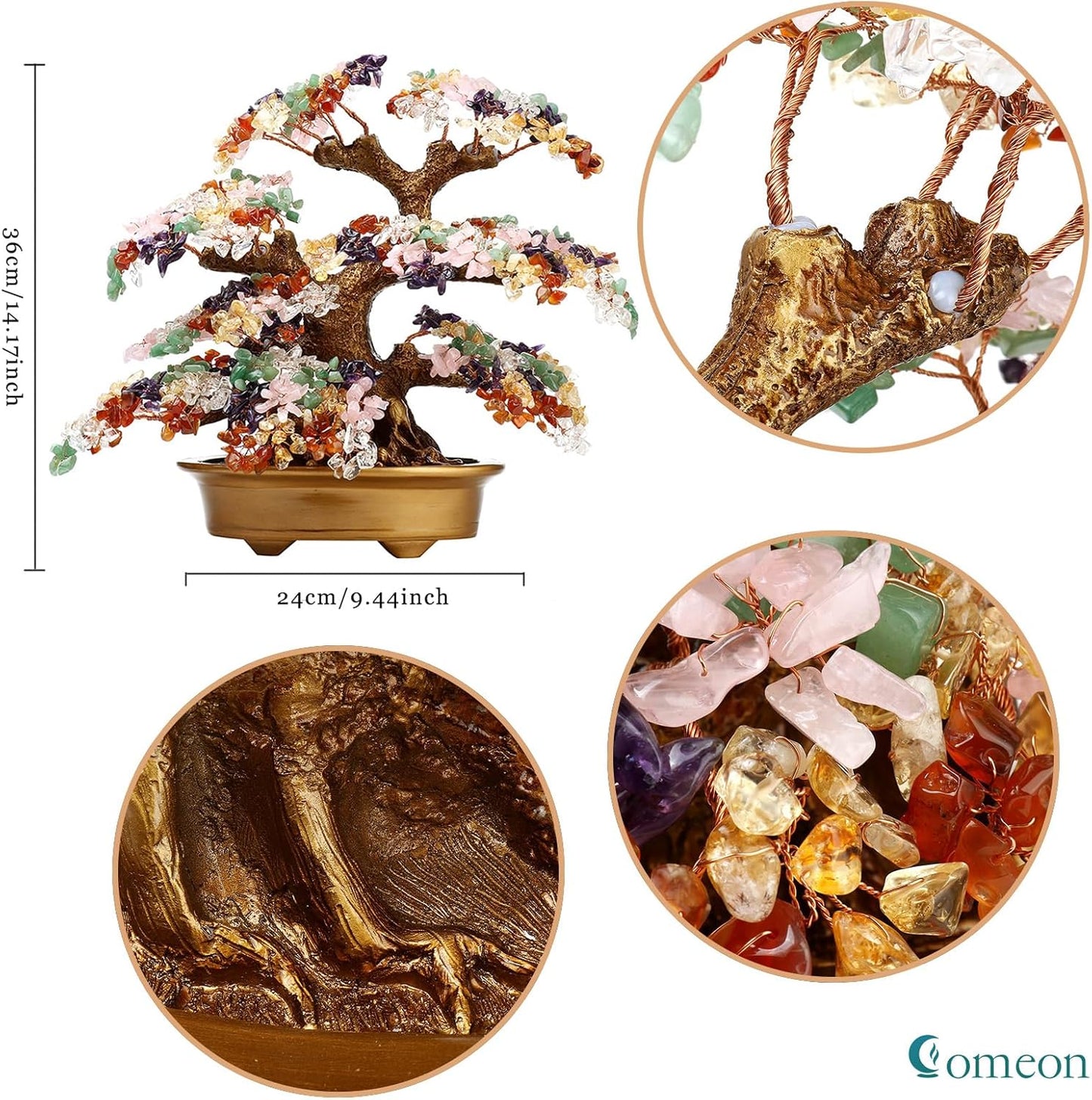 Feng Shui Money Tree Large Pine Tree Style Crystal Quartz Lucky Tree Gem Tree for Office Home Feng Shui Decoration for Wealth/Fortune and Luck (Multicolored)