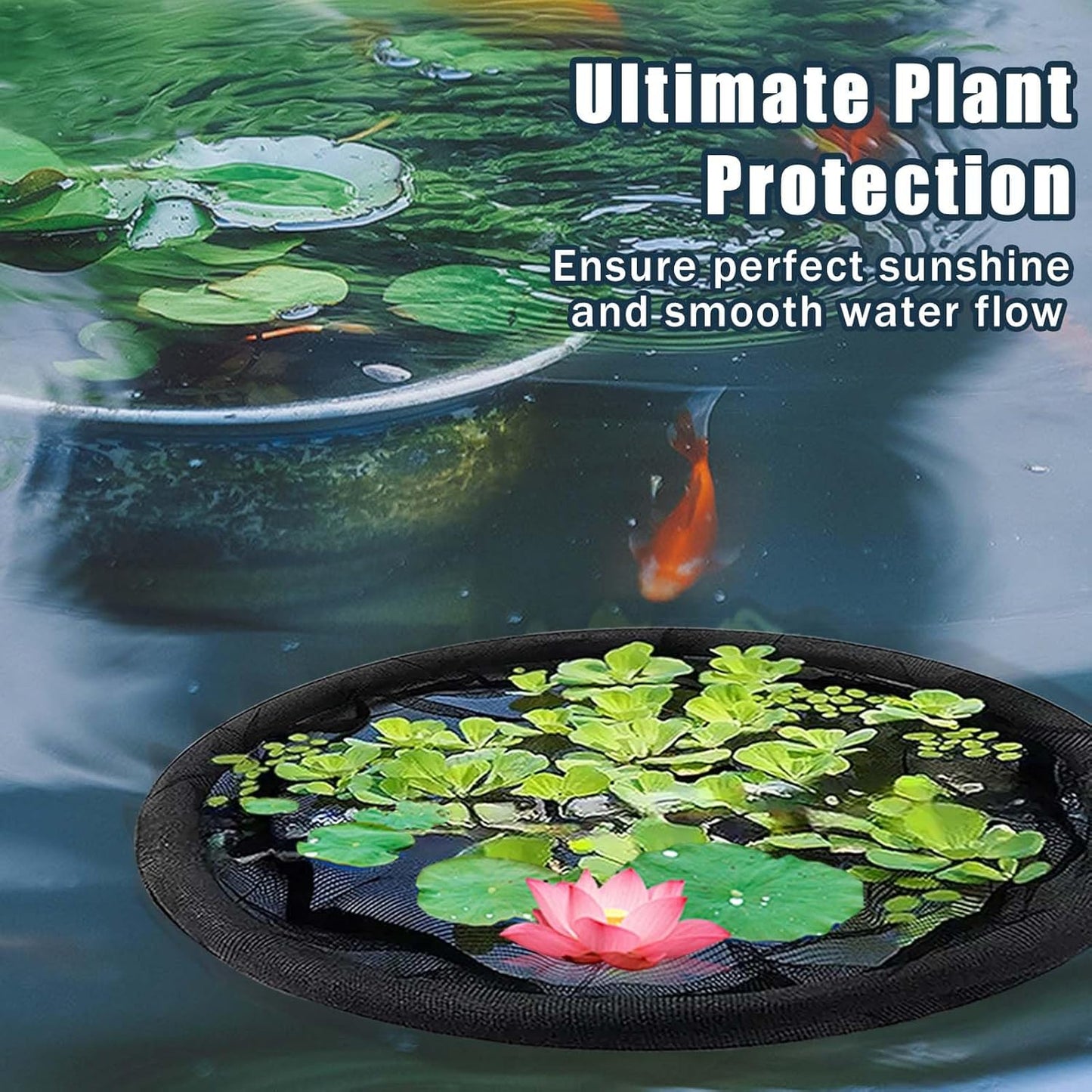2Pack Round Floating Flora Fish Barrier-17.7Inch Black Pond Plant Protector, Floating Island/Planter Pond,UV Resistant Net to Shield Floating Plant(Lotus/Water Lilies)from Koi, with Waterproof Gloves