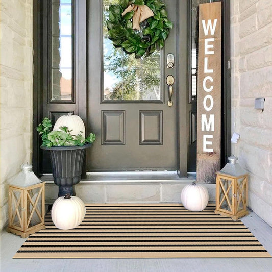 IOHOUZE Striped Area Rug 2'x4.3' Front Door Rugs Small Washable Area Rug for Front Porch, Spring Summer Welcome Door Mats Outdoor Indoor, Doormat for Entryway Porch Entrance, Tan/Black