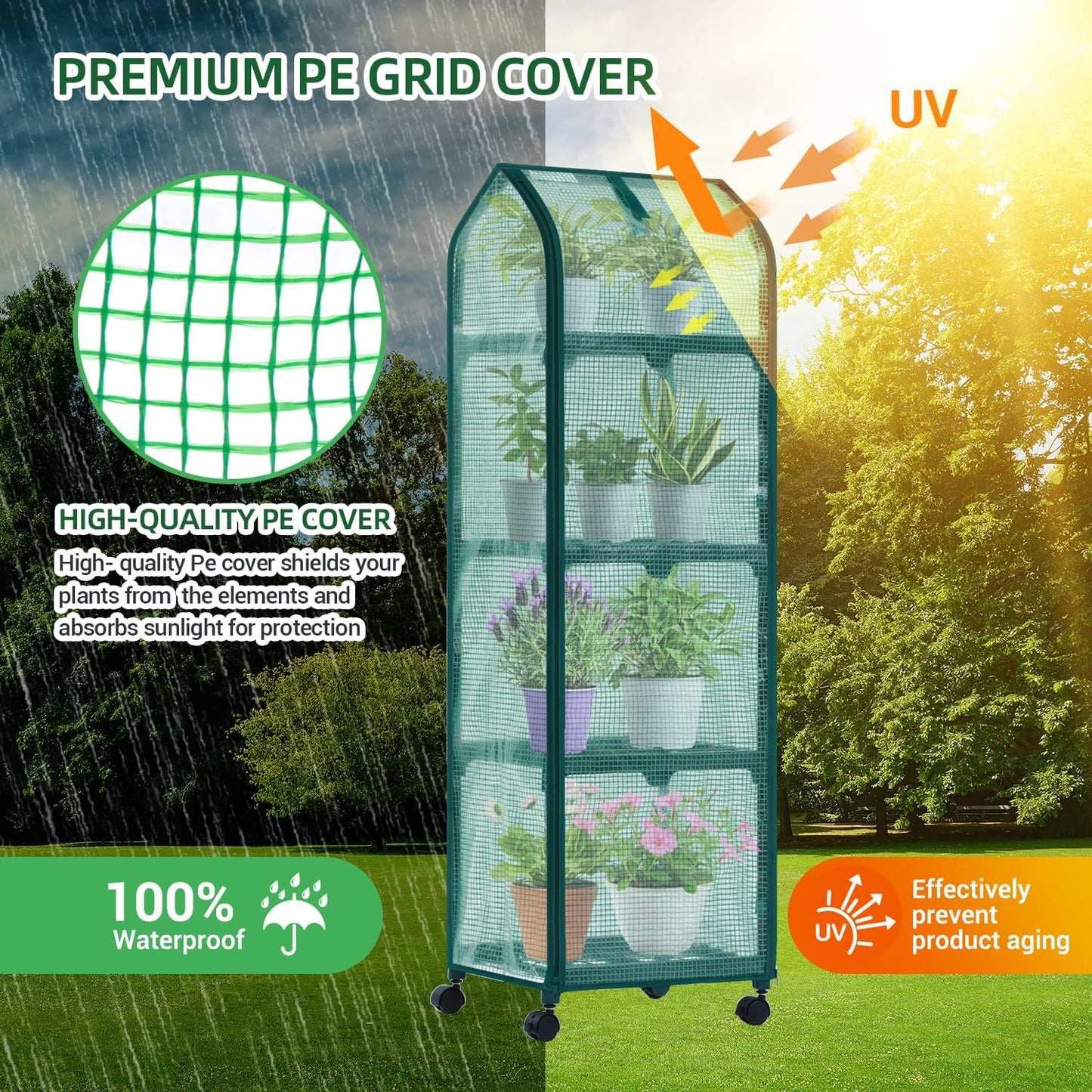 Ohuhu Mini Greenhouse for Indoor Outdoor, Small Plastic Plant Green House with Locking Wheels Portable Greenhouses with Durable Cover for Seedling, Ideal Gardening Gifts for Women Men Green