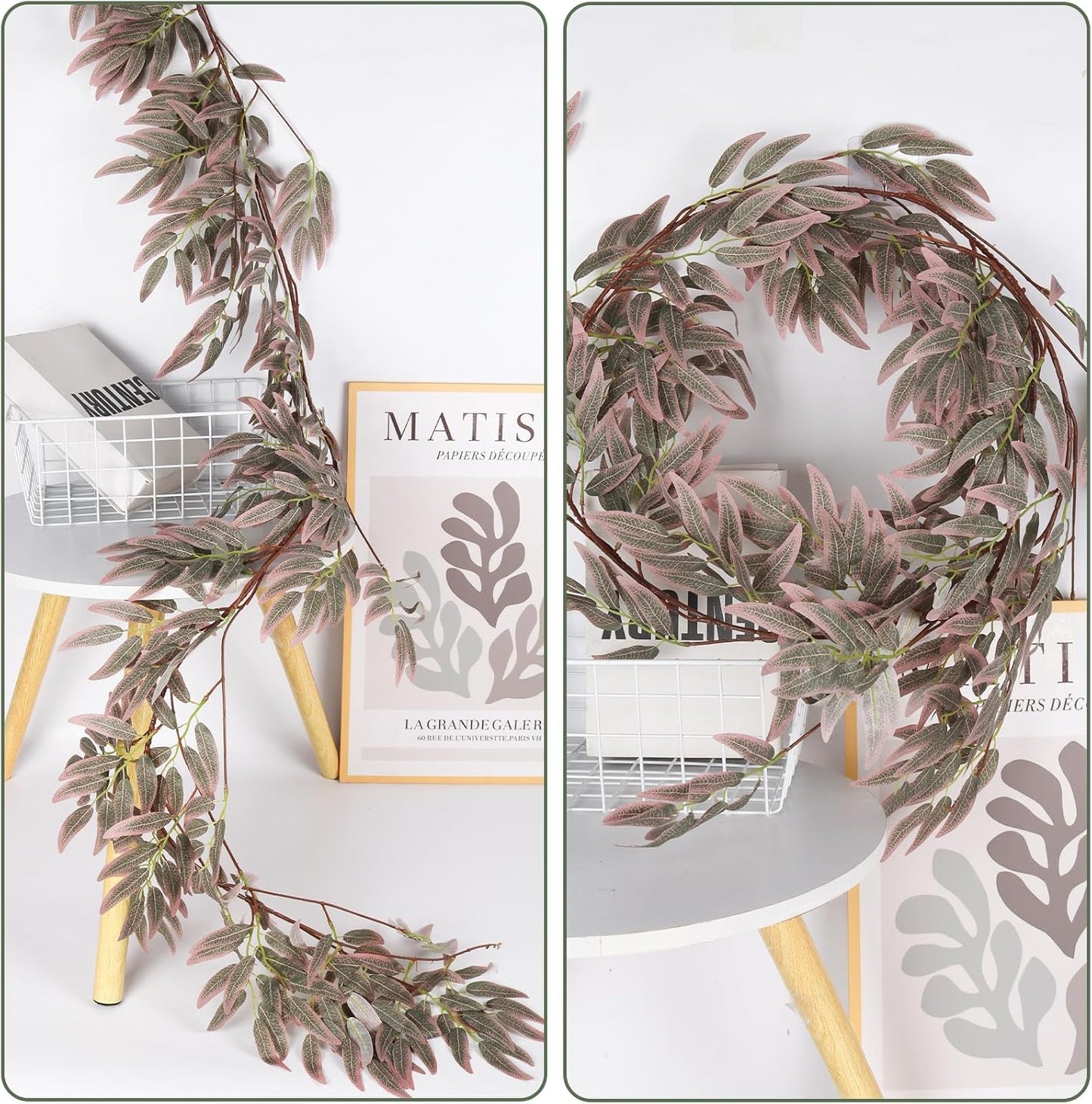 RECUTMS Artificial Hanging Willow Leaves Greenery 2Pcs 5.7Ft Fake Silk Leaves Ivy Garland Faux Vine Plants Decoration for Indoor Outdoor Home Garden Wedding Jungle Birthday Party Table Spring Decor