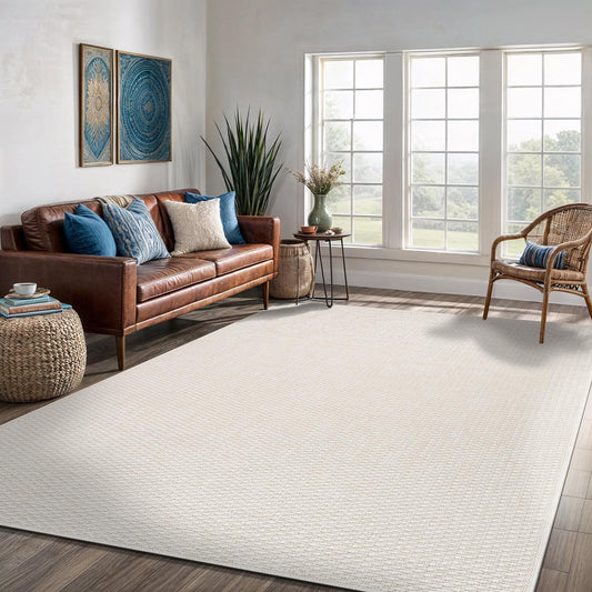Easy Jute Rug 4x6 Indoor Outdoor Natural Rugs Solid Fiber Rug Woven Area Rug Boho Easy Clean Inside Carpet for Living Room Bedroom Dining Room Hallway or Outdoor Patio Porch (4 X 6 Bone)
