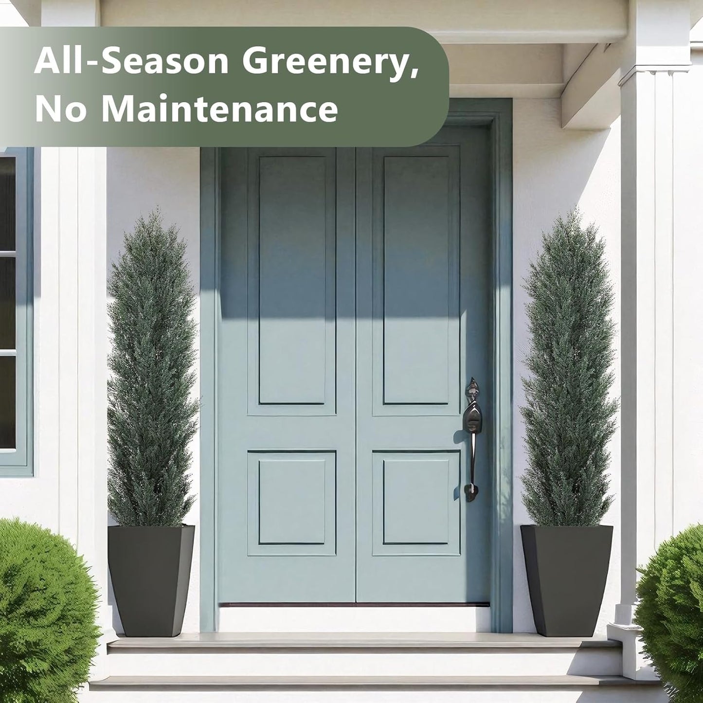 THE BLOOM TIMES 6ft Tall Topiary Trees Artificial Outdoor – UV Resistant Faux Cedar Pine Cypress Bushes and Shrubs, Fake Potted Plants for Front Porch Outside Planter Patio Decor, Set of 2 (6 Foot)