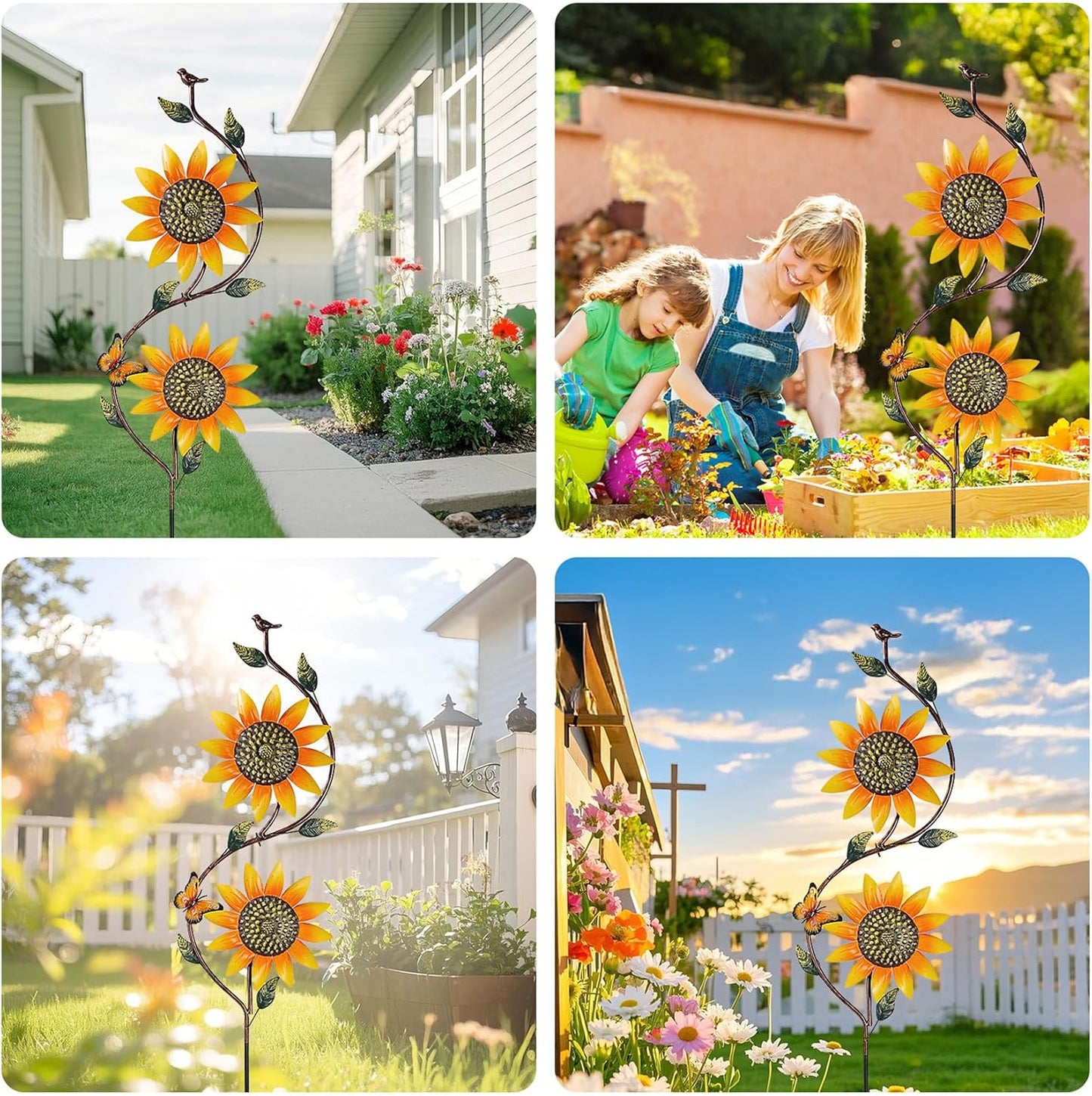Sunflower Wind Spinners Yard Decoration Outdoor - Windmill Wind Sculptures & Spinners Metal Yard Art Pinwheels for Garden Patio Lawn Decor