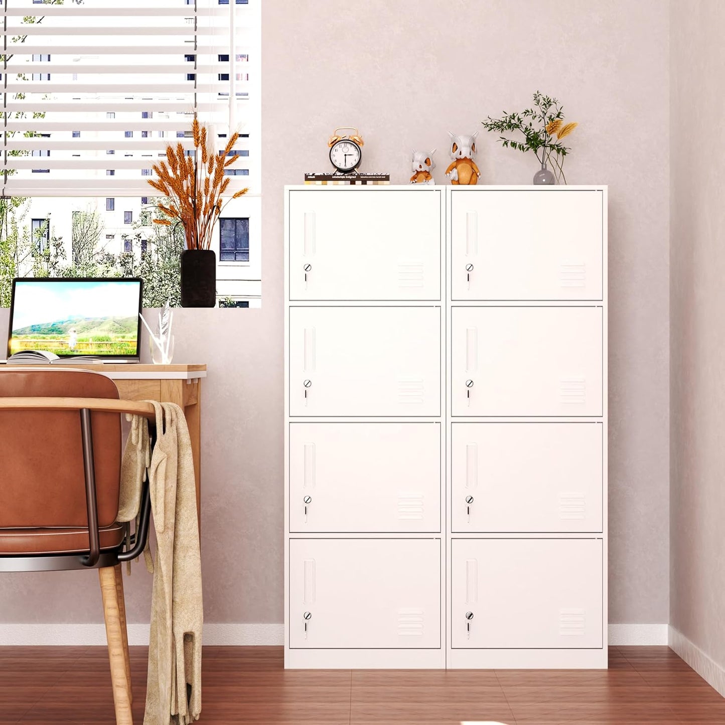 4 Door Metal Storage Locker Cabinet for Office, Home, Gym, School, Steel Cabinet to Storage File, Toys, Shoes and Sports Equipment, Locker Organizer for Gym Office Bedroom (4 Door, White)