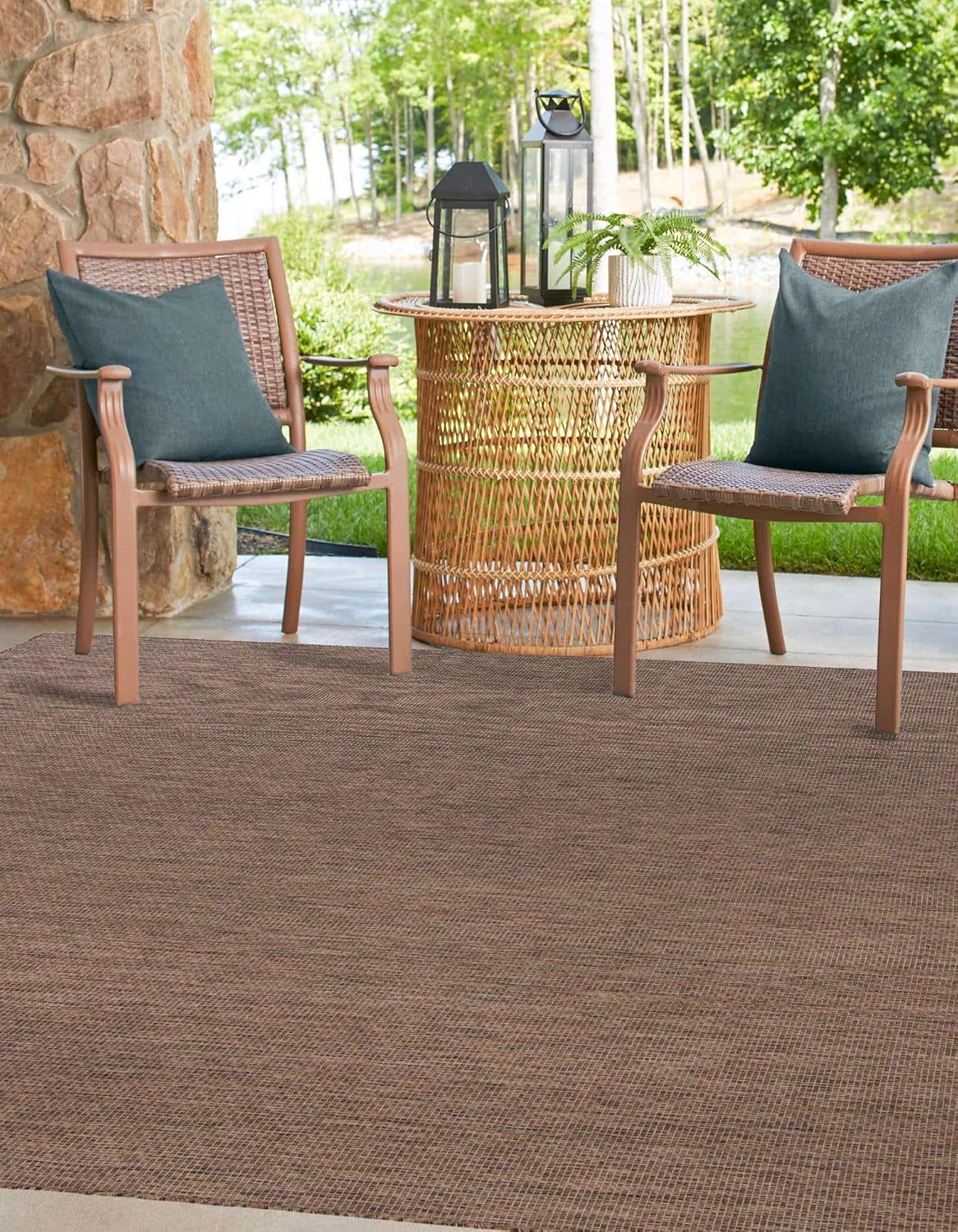 Unique Loom Outdoor Solid Collection Area Rug (10' Square Light Brown/Ivory)