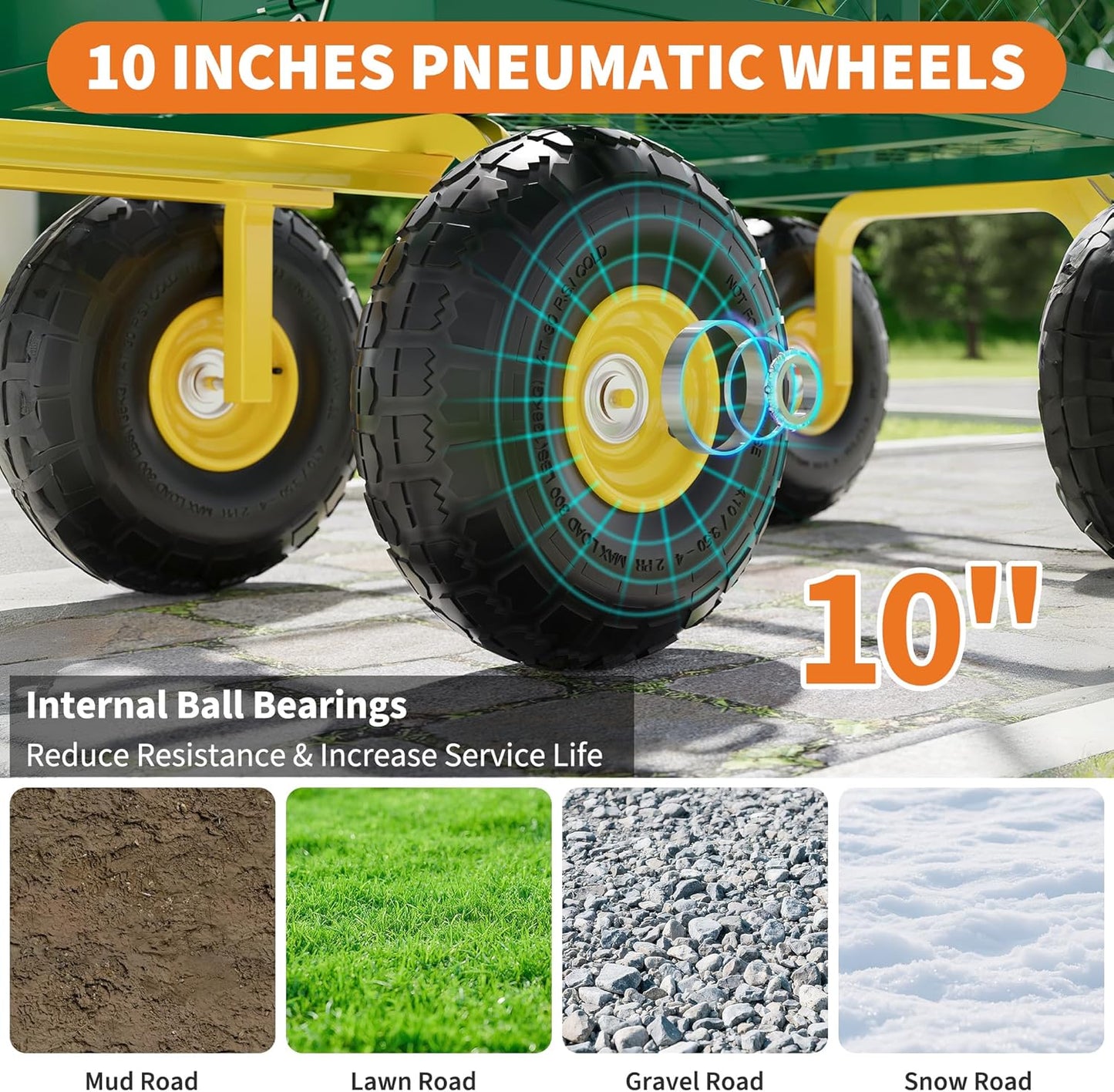 900 Lbs Garden Wagon, 2-in-1 Heavy-Duty Steel Garden Cart, with 10 Inch All-Terrain Tires and Removable Mesh Side Panels, 180° Rotating Handle, Metal Utility Yard Trailer, Outdoor Gardens Wagon Cart