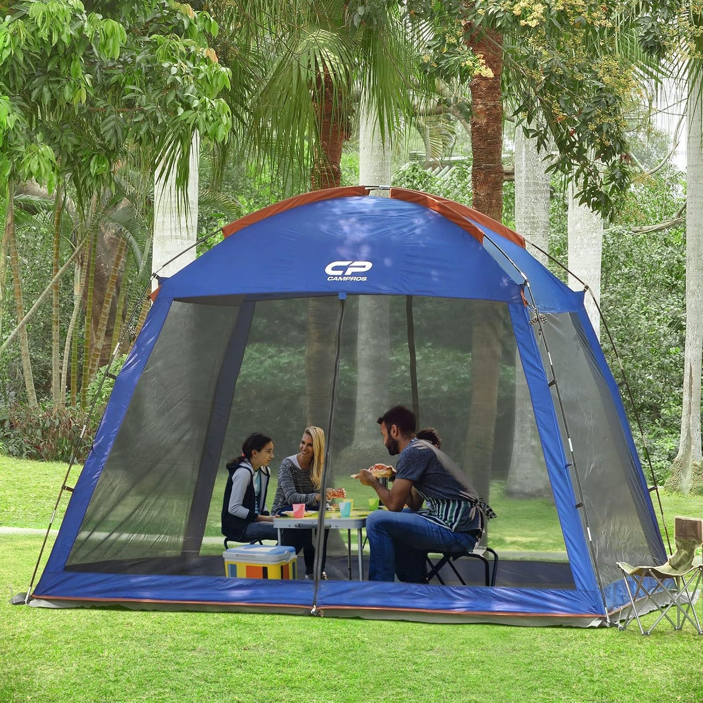 CAMPROS CP Screen House 10 x 10 Ft Screened Mesh Net Wall Canopy Tent Screen Shelter Gazebos for Patios Outdoor Camping Activities - Blue