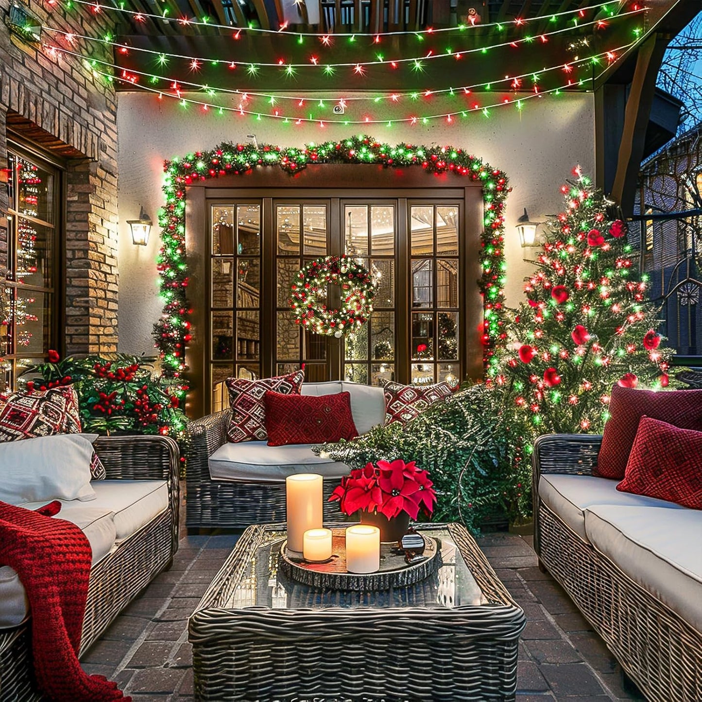 JMEXSUSS Connectable Red and Green Christmas Lights, 8 Modes 100 LED Twinkle String Lights Indoor, Clear Wire Plug-in String Lights Outdoor Waterproof