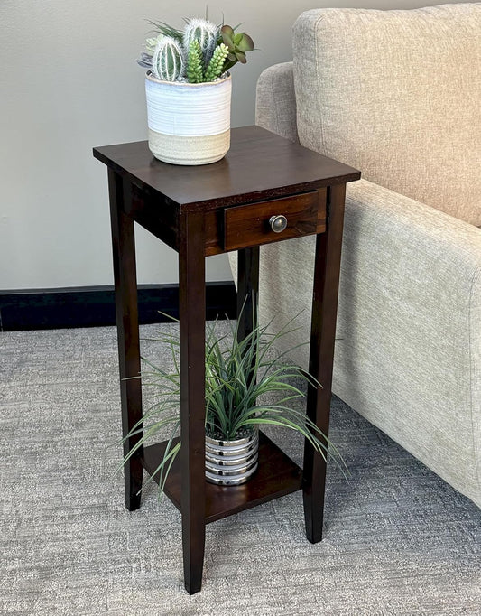 2-Tier Solid Acacia Plant Stand w/Drawer