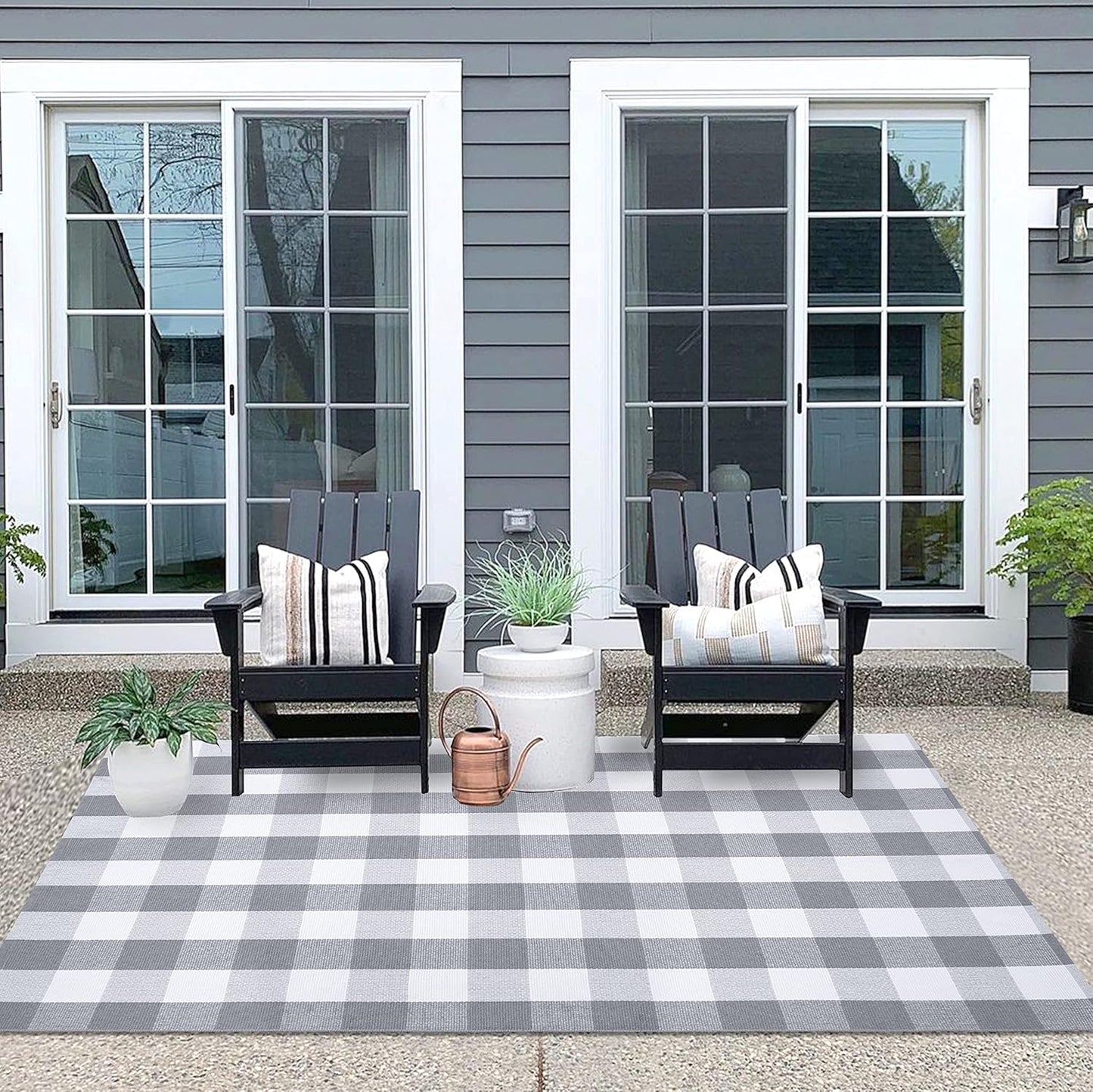 IOHOUZE Buffalo Plaid Checkered Rug 4x6 Ft Front Door Mats, Washable Area Rugs for Front Porch Decor, Spring Summer Welcome Mats Outdoor, Gray White Rug for Farmhouse/Entryway/Home Entrance
