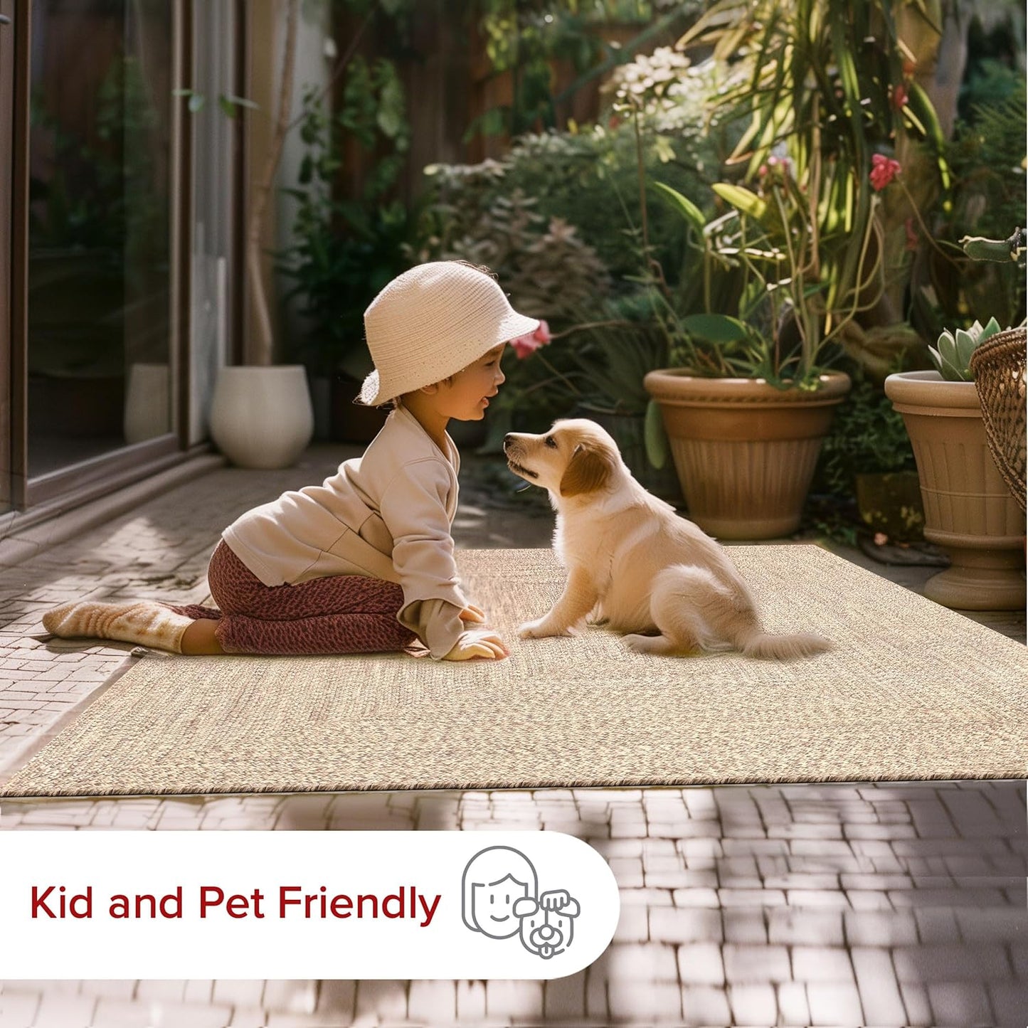 nuLOOM Oval 5' x 8' Solid Hand Braided Indoor/Outdoor Area Rug, Pet-Friendly, High Traffic, Weather Resistant, for Patio, Balcony, Bedroom, Living, Dining Room, Wynn Tan