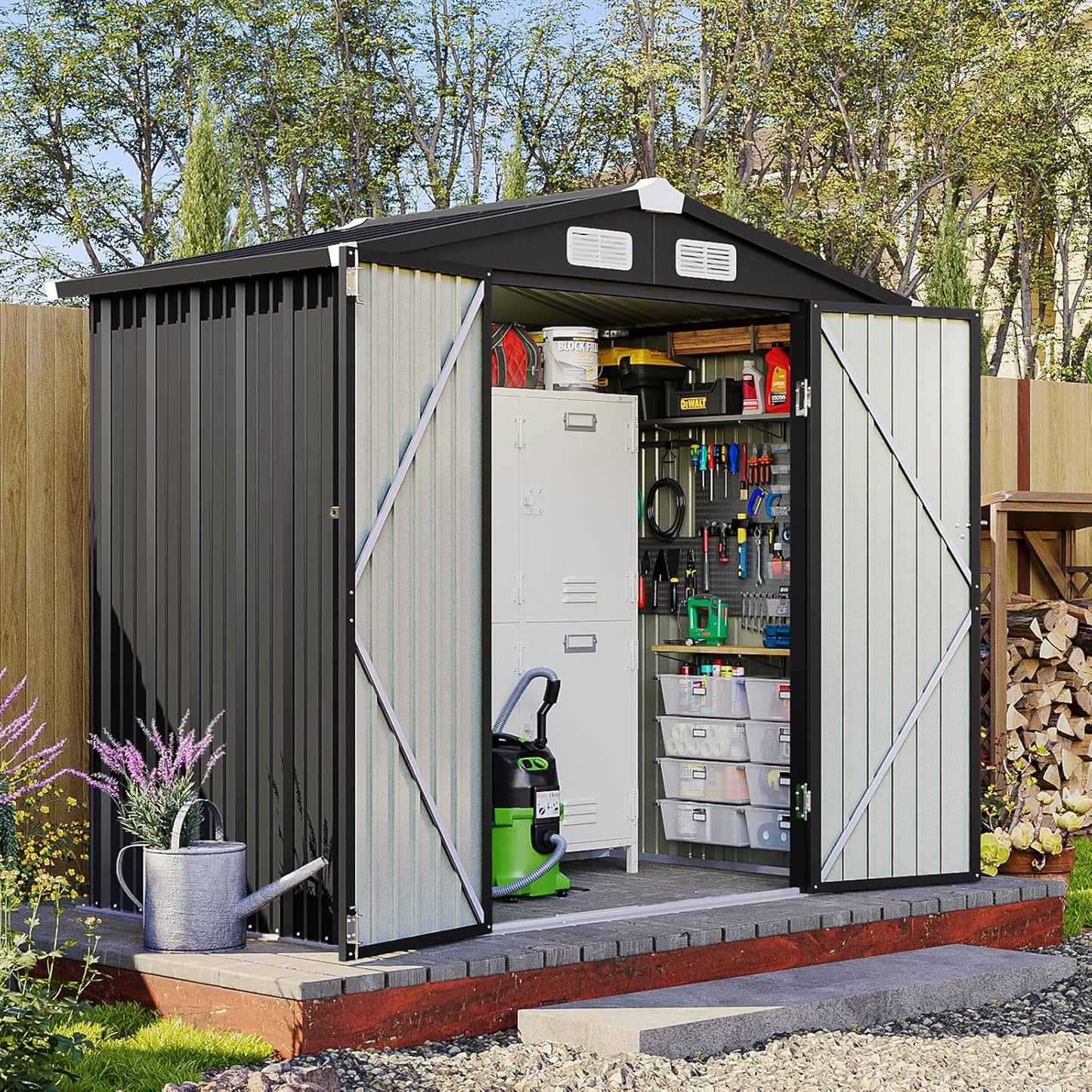 6x4 FT Outdoor Storage Shed, Metal Garden Tool Shed with Sloping Roof & Lockable Door for Patio Lawn Backyard (Black)