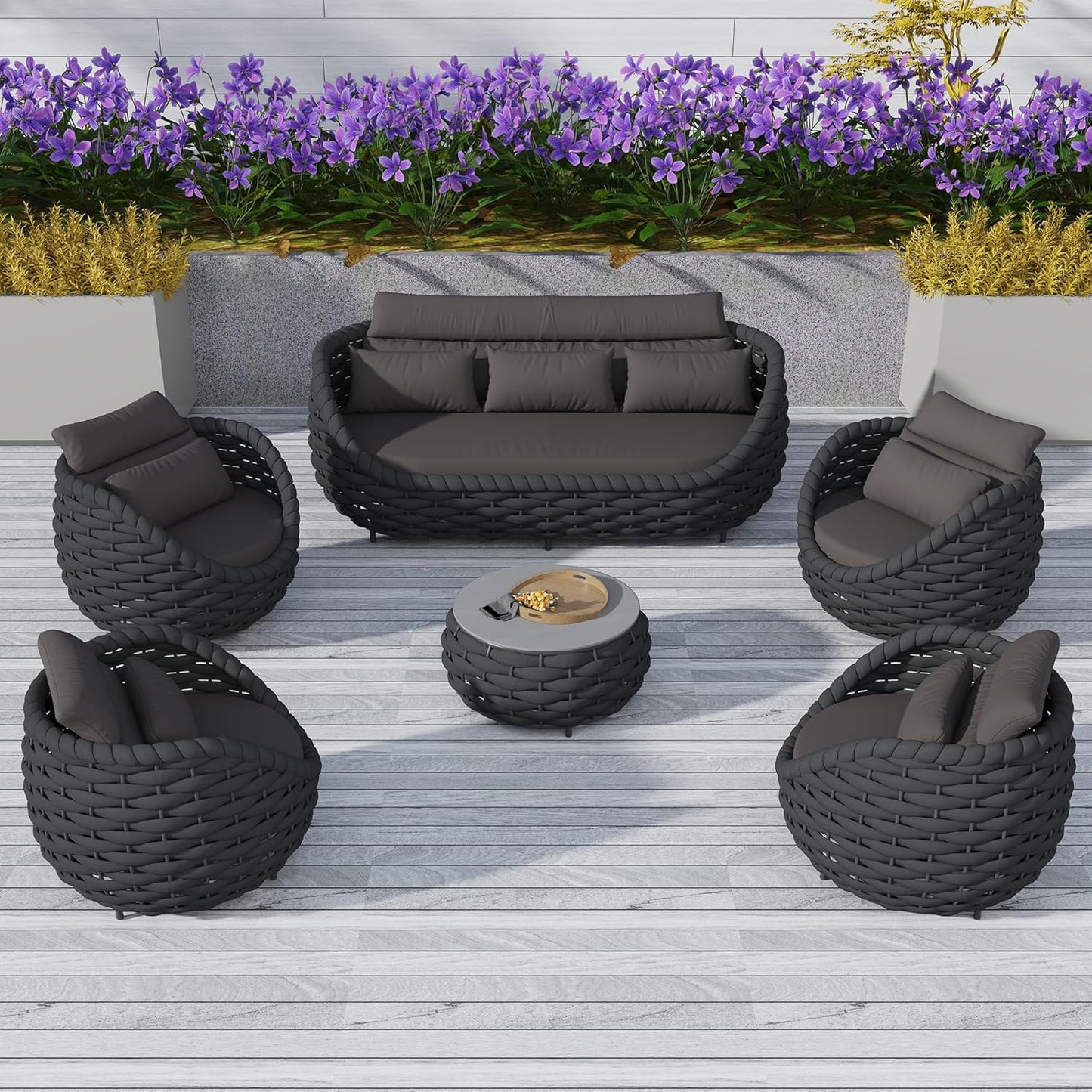 6-Piece Aluminum Patio Furniture Set, Modern Outdoor Conversation Set Sectional Sofa with Water Repellent Thick Cushions and Coffee Table for Balcony, Garden