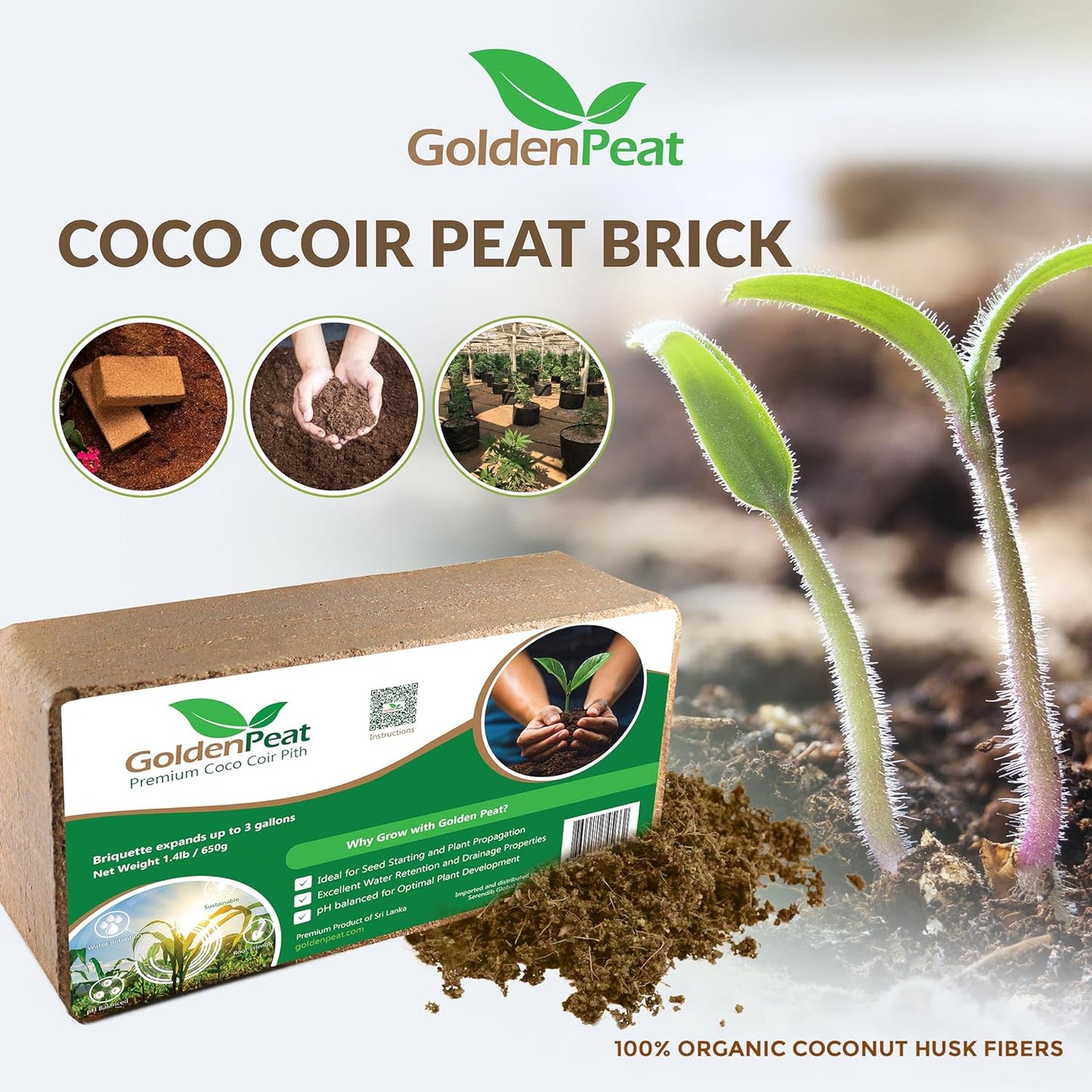 Organic Coconut Peat Bricks (650g X 24 Pack) – Low EC, Sustainable Growing Medium for Gardens, pots, and Seed Starters. Just add Water to Transform Each Brick into 8-10L of Fluffy Nutrient-Rich Coir