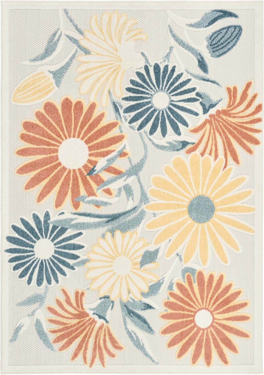 Nourison Aloha Ivory Rose 3'6" x 5'6" Area Rug - Easy Clean, Non Shedding, Bed Room, Living Room, Dining Room, Kitchen (4' x 6')