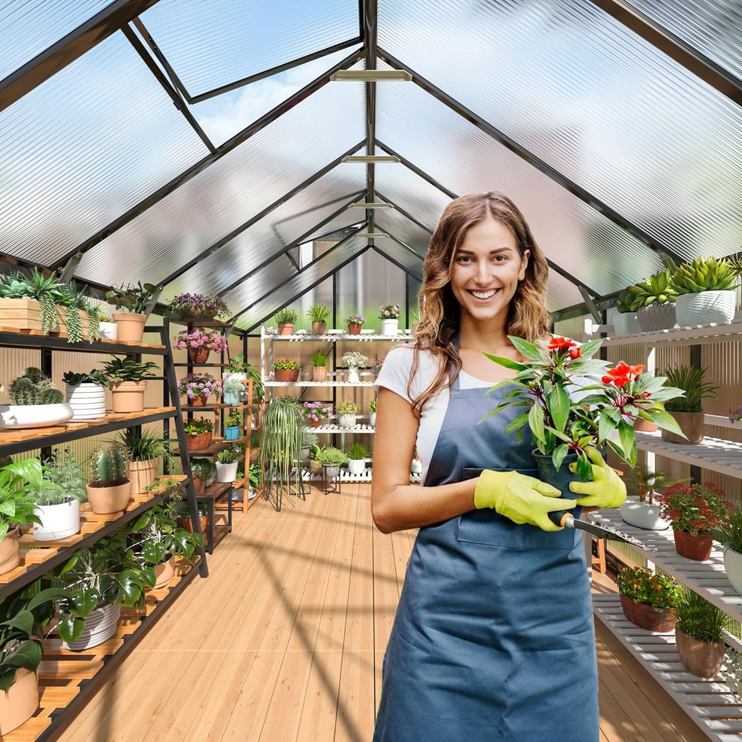 Polar Aurora 8x12 FT Greenhouse, Quick Aluminum Assembly Structure Polycarbonate Greenhouse, Walk-in Greenhouses for Outdoors with Ventilated Windows, Green Houses for Outside Backyard Garden