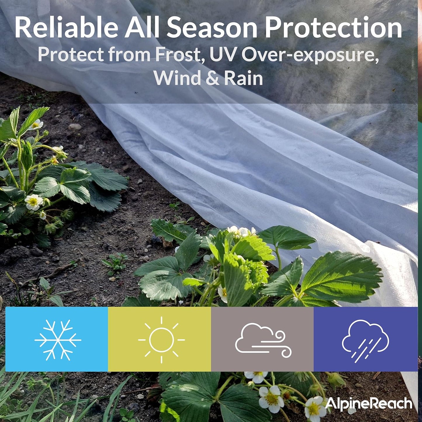 AlpineReach Plant Covers Frost & Sun Protection 10 x 50 ft - Thick 1.2 oz/yd² Freeze Blanket to Low 28 °F Temperatures Floating Row, Garden Fabric Material, Protect in Winter Cold, Gardening Down
