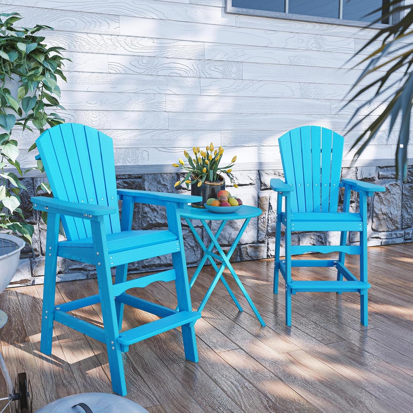 Tall Adirondack Chair Set, Outdoor Adirondack Bar Height Chairs Set of 2, 360lb Capacity HDPE Outdoor Seating for Patio,Balcony, Poolside (Blue, Set of 4)