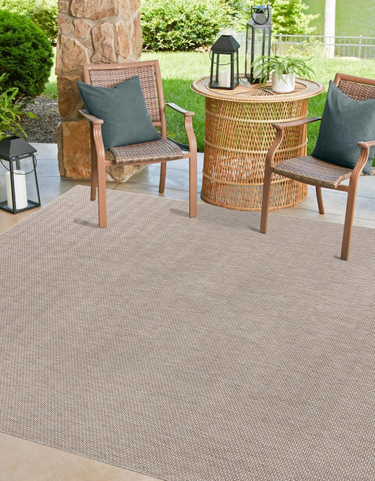 Unique Loom Collection Casual Transitional Solid Heathered Indoor/Outdoor Flatweave Area Rug (13' Square, Beige/Ivory)