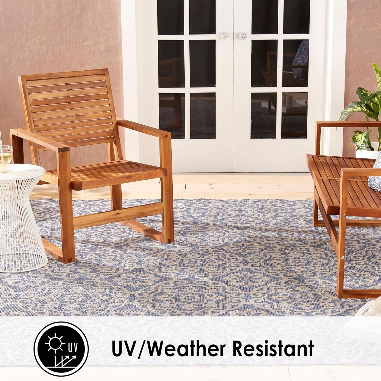 Nicole Miller New York Patio Country Julia Transitional Geometric Indoor/Outdoor Area Rug, Blue/Grey, 9'2"x12'5"