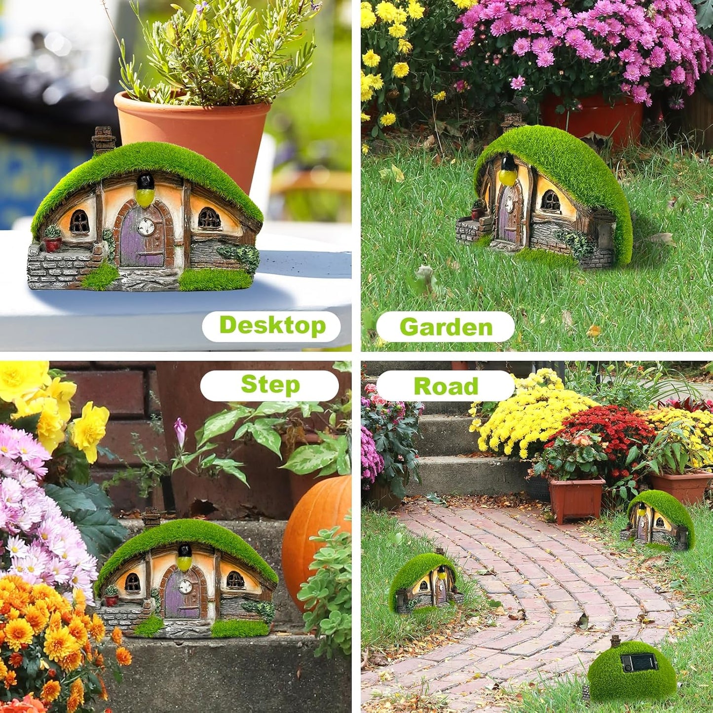 Garden Statue and Fairy House with Solar Lights – Resin Outdoor Figurine Lights, Cottage Yard Decor for Porch & Lawn