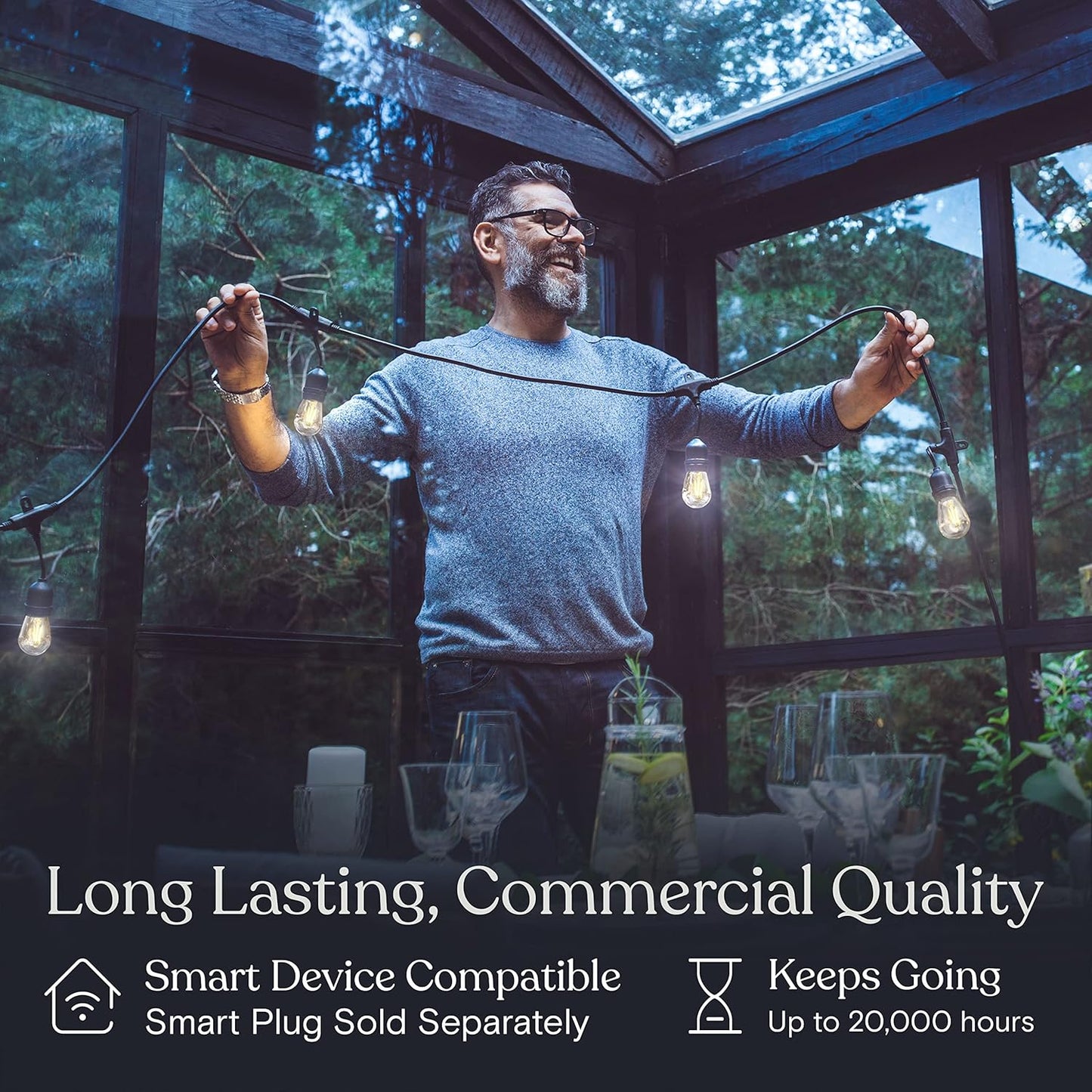 Brightech Ambience Pro LED String Lights - 24 Ft Commercial Grade Patio Lighting Outdoor Waterproof - 7 Heavy Duty Porch Lights for Outside, Christmas, Backyard - 1W Vintage Edison Bulbs, Dimmable