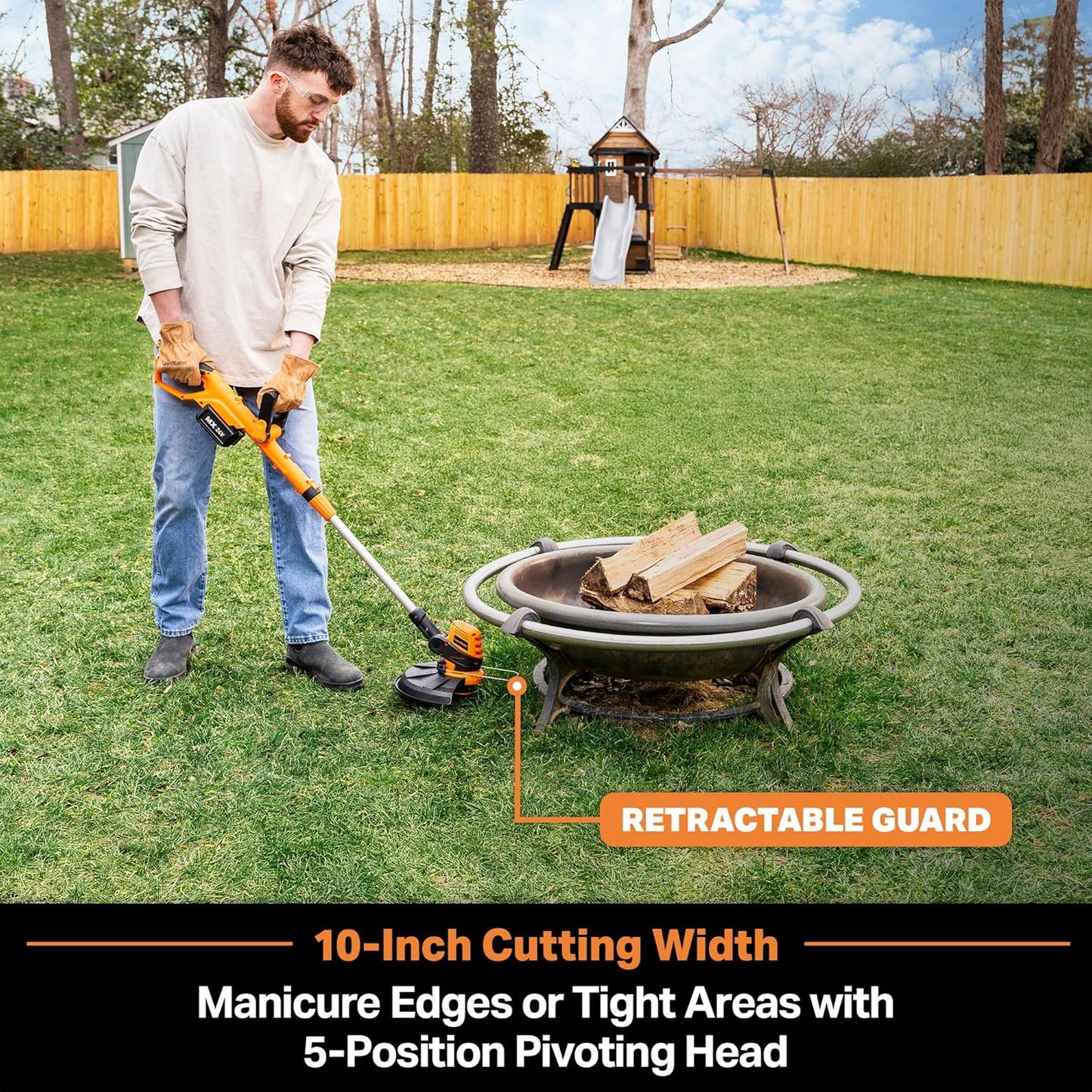 LawnMaster CLGT2410S 24V 10" Cordless String Trimmer Weed Eater 2.0AH Battery & Charger Included