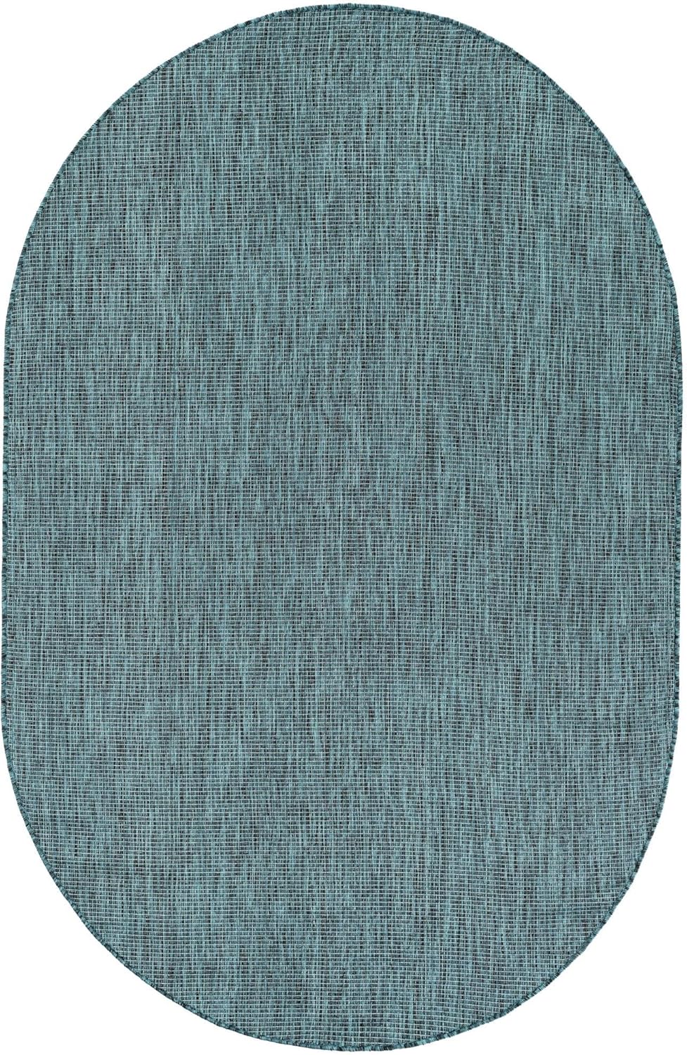 Unique Loom Outdoor Solid Collection Area Rug (5' 3" x 8' Oval Teal/Navy Blue)