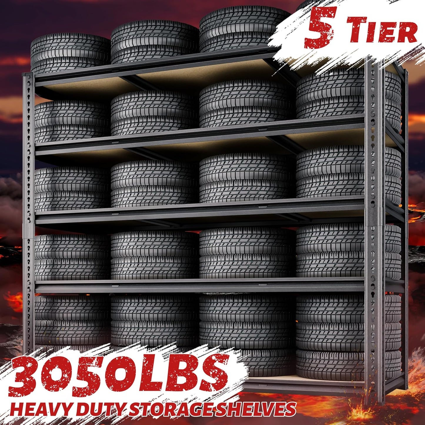 48"W Garage Shelving, 3050LBS Storage Shelves heavy duty, 5 Tier Metal Shelving Unit Adjustable Garage Shelves Heavy Duty Shelving for Warehouse,Commercial, Kitchen, 48" W × 18" D × 72" H, Black, 2PCS