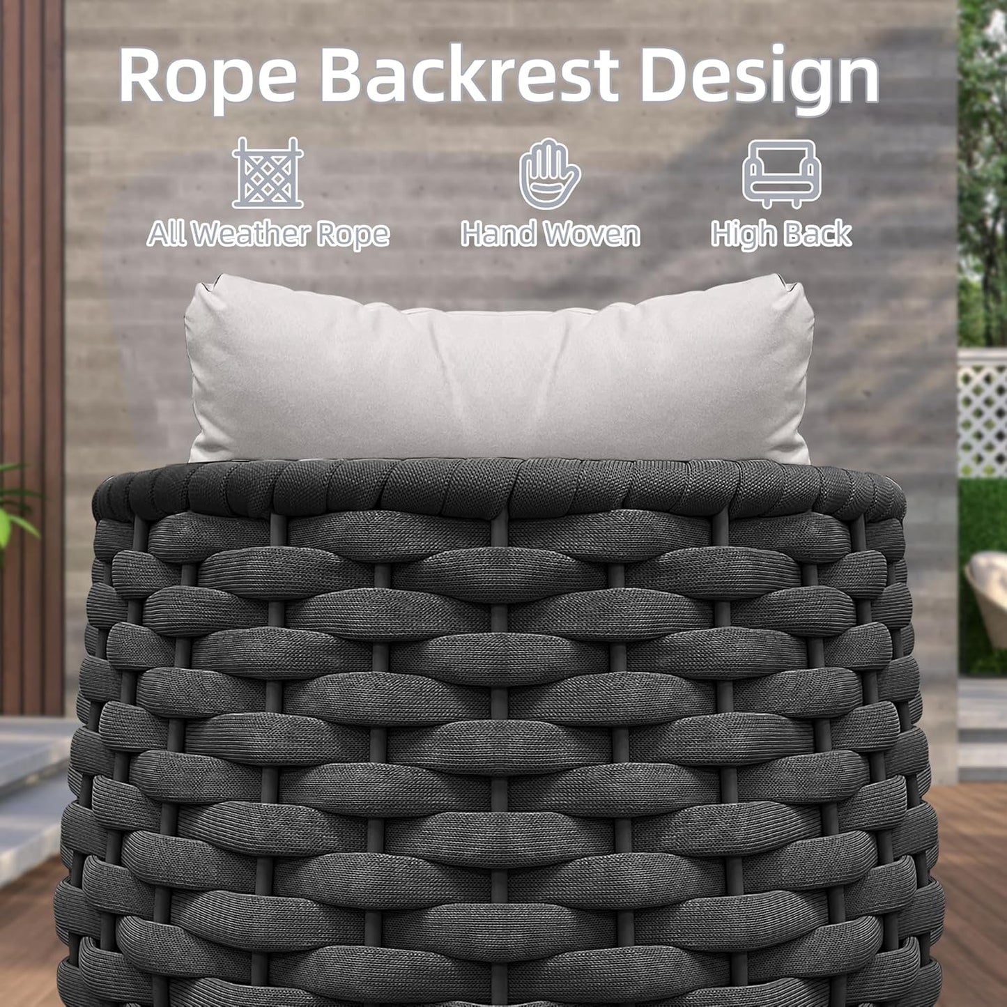 TWT Patio Furniture Sofa Set 4 Pieces Aluminum Outdoor Furniture w/27.8in Coffee Table,Patio Conversation Set with Dark Grey Textilene Rope Grey Cushions for Sunroom Backyard Poolside Indoor