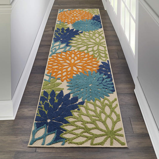 Nourison Aloha Indoor/Outdoor Multicolor 2' x 6' Area-Rug, Tropical, Botanical, Easy-Cleaning, Non Shedding, Bed Room, Living Room, Dining Room, Deck, Backyard, Patio (2x6)