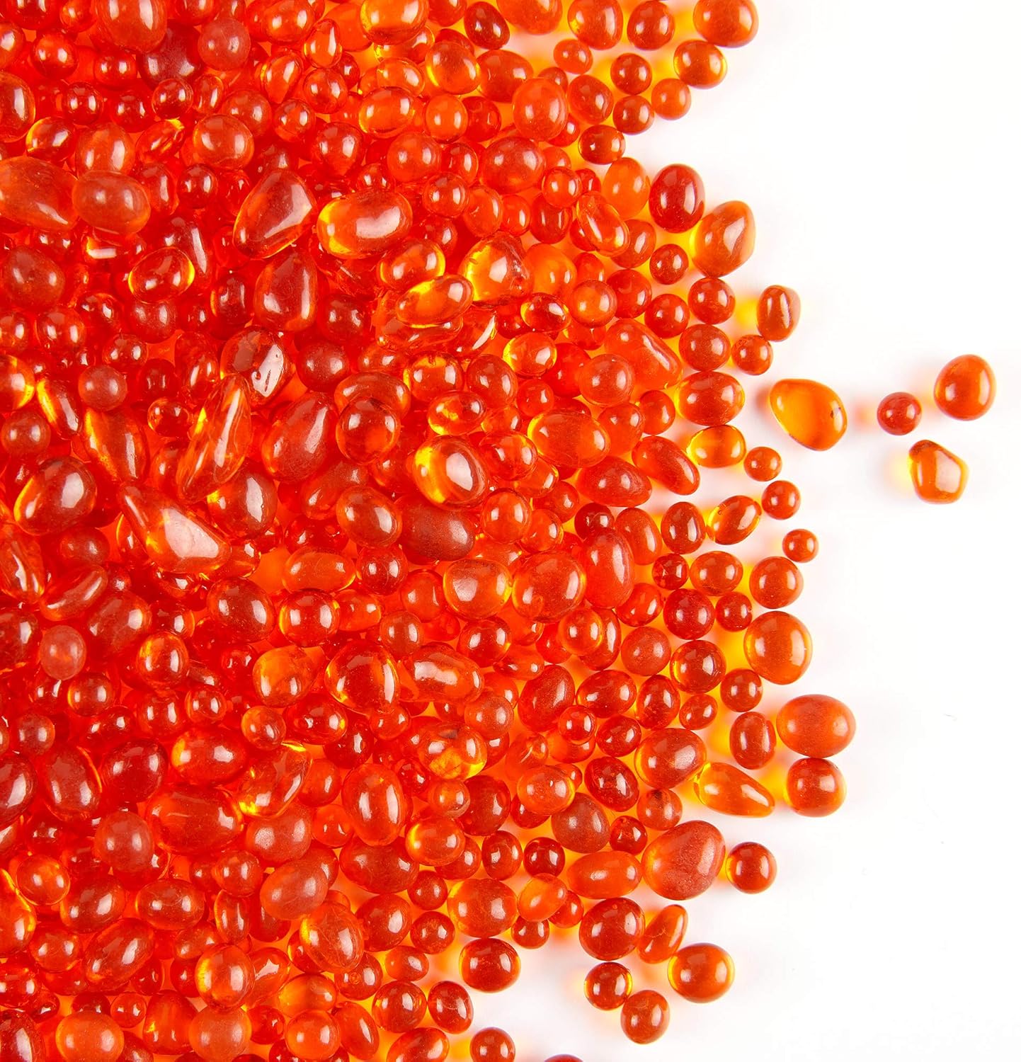 TWINKLING High Luster Round Fire Glass Stones,Glass Marbles Pebbles,Glass Beads Gems for Fire Pit Vase Fillers Crafts Aquarium Garden Decoration,3-6mm,1-Pound Jar (Orange Red)