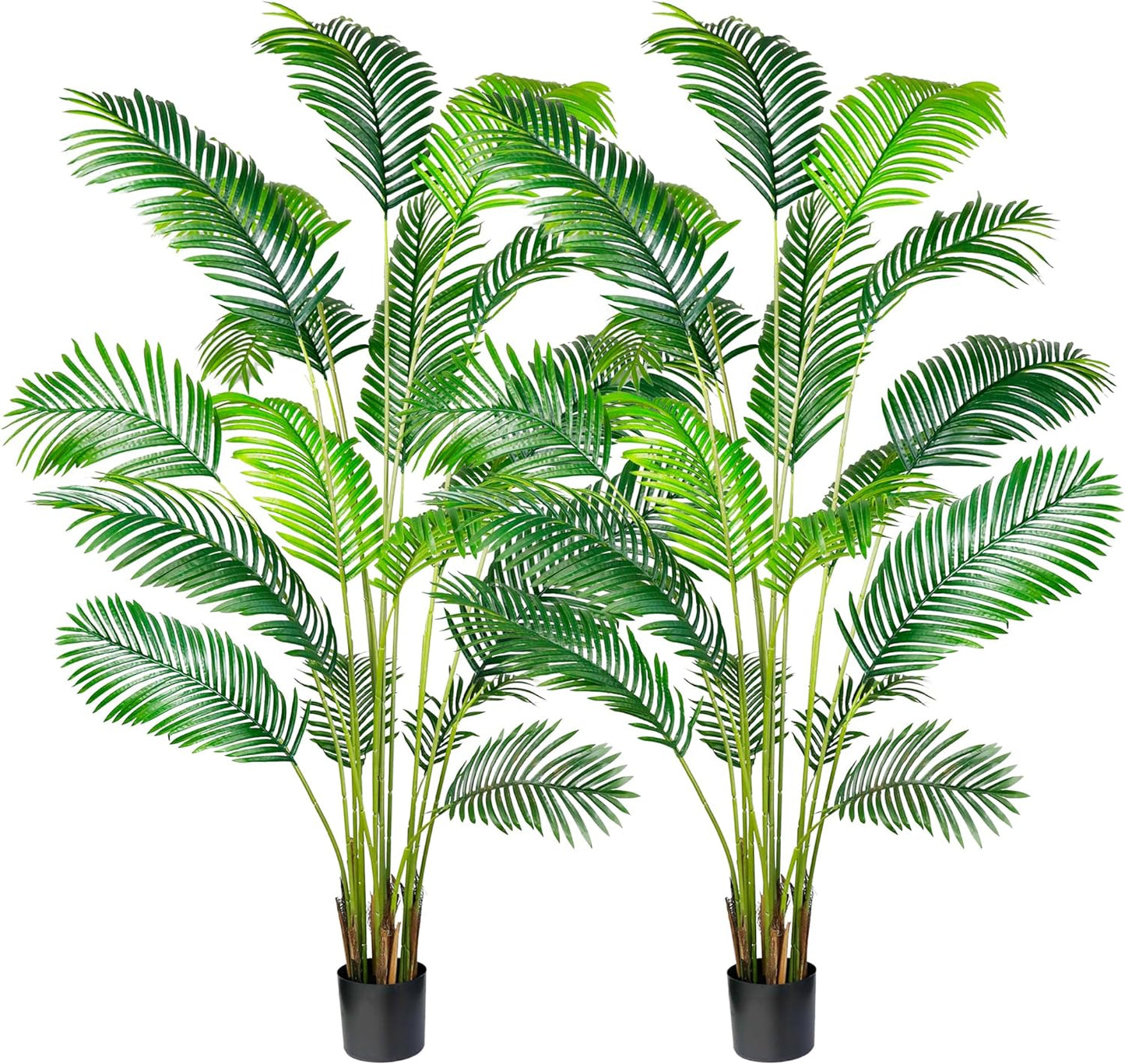 KOL 7ft 2-Pack Artificial Areca Palm Plant in Pot, Fake Tropical Cane Palm Silk Tree Indoor Outdoor, Dypsis Lutescens Plants, 82.7in Lifelike Faux Silk Plant Home Garden Decoration, Housewarming Gift