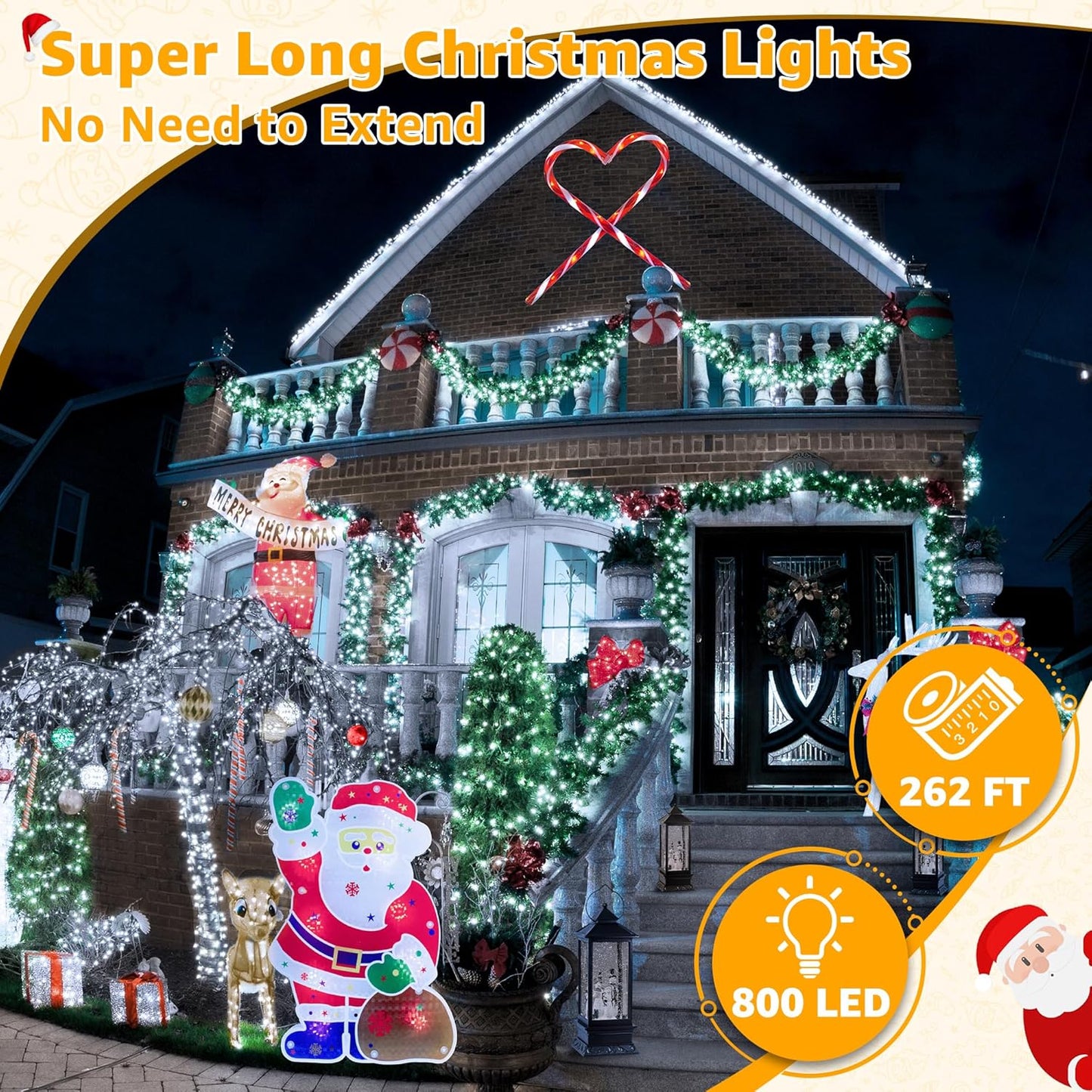 Ollny Outdoor String Lights 800LED 262FT, Cool White Waterproof Fairy Light with Remote Plug in, 8 Modes Timers Dimmable Christmas Lights for Outside Indoor Bedroom Patio Camping Garden