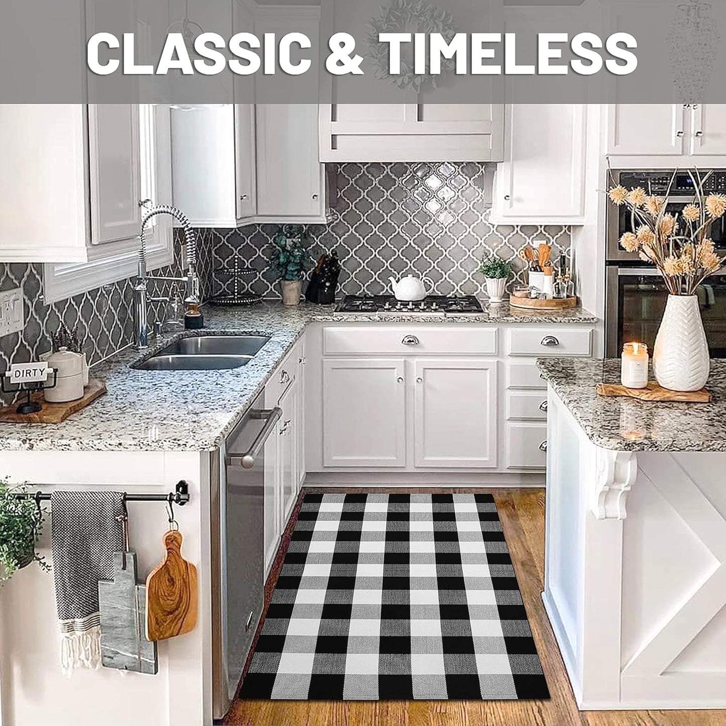 IOHOUZE Buffalo Plaid Checkered Rug 3x5 Ft Front Door Mats, Washable Area Rugs for Front Porch Decor, Spring Summer Welcome Mats Outdoor, Black White Rug for Farmhouse/Entryway/Home Entrance