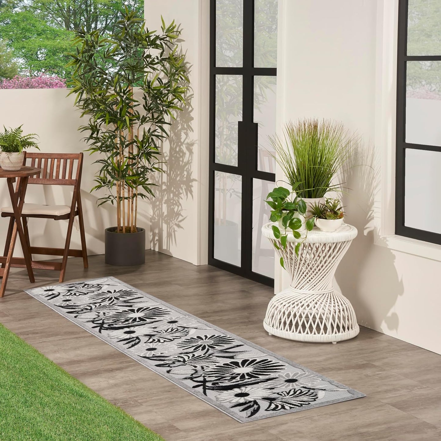 Nourison Home Aloha Black White 2'3" x 8' Area Rug, Easy Clean, Non Shedding, Bed Room, Living Room, Dining Room, Kitchen (8' Runner)