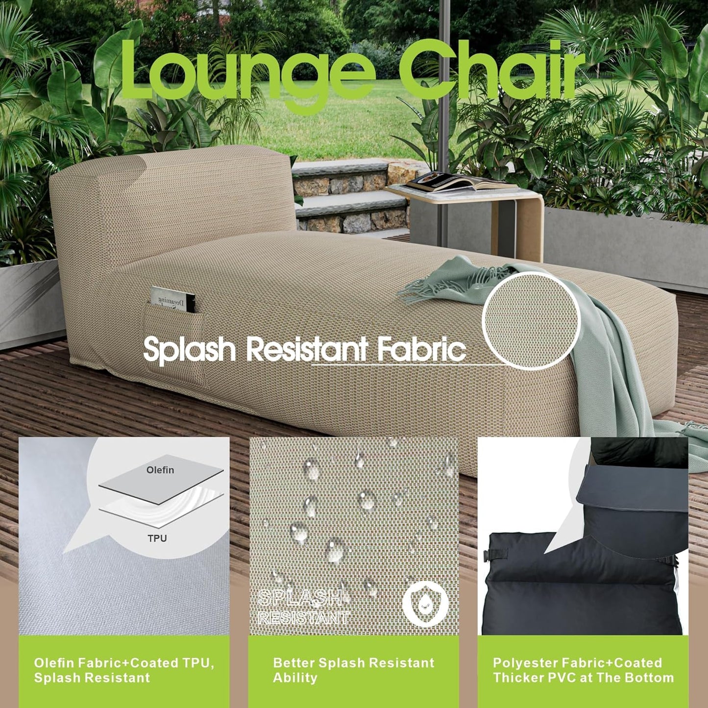 Outdoor Bean Bag Lounger Chair, Big Comfy Outdoor Daybed for Sunbathing and Tanning - Water-Resistant Patio Chaise and Pool Sun Lounger Furniture for Beach Deck (Spice Tan)