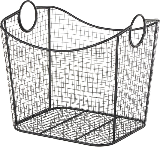 Deco 79 Metal Decorative and Functional Storage Basket Deep Basket Organizer with Round Handles, Basket for Storage 20" x 18" x 20", Black