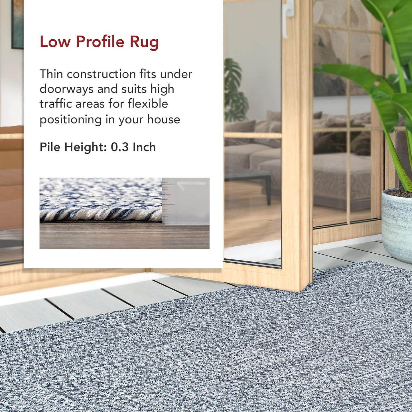 nuLOOM 2' x 12' Solid Hand Braided Indoor/Outdoor Area Rug, Pet-Friendly, High Traffic, Weather Resistant, for Patio, Balcony, Bedroom, Living, Dining Room, Wynn Navy