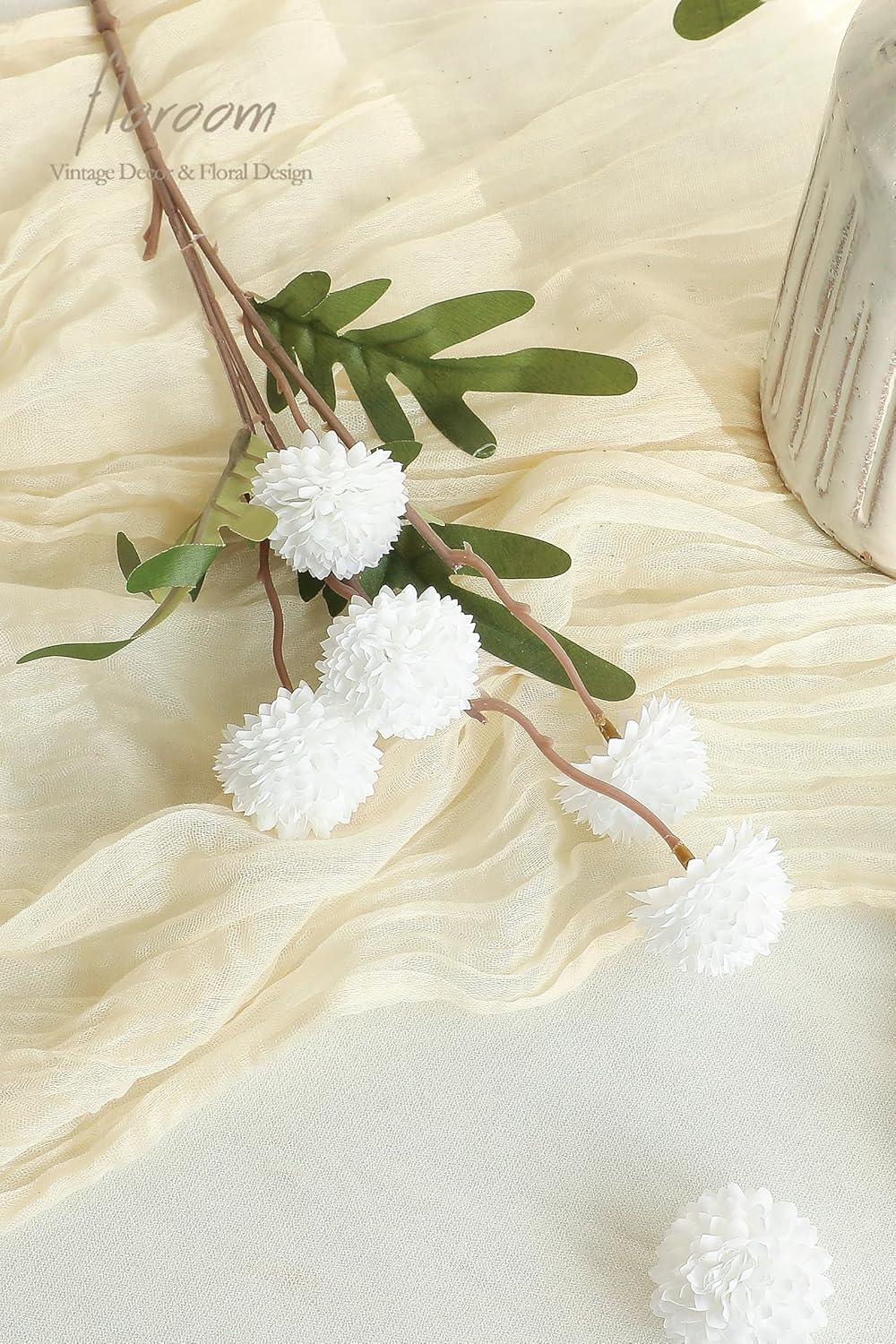Floroom 5pcs White Faux Silk Mums Artificial Flowers, Bulk Fake Small Mini Chrysanthemums with Stems for DIY Wedding Centerpieces Floral Arrangements Vase Fillers Home Decorations