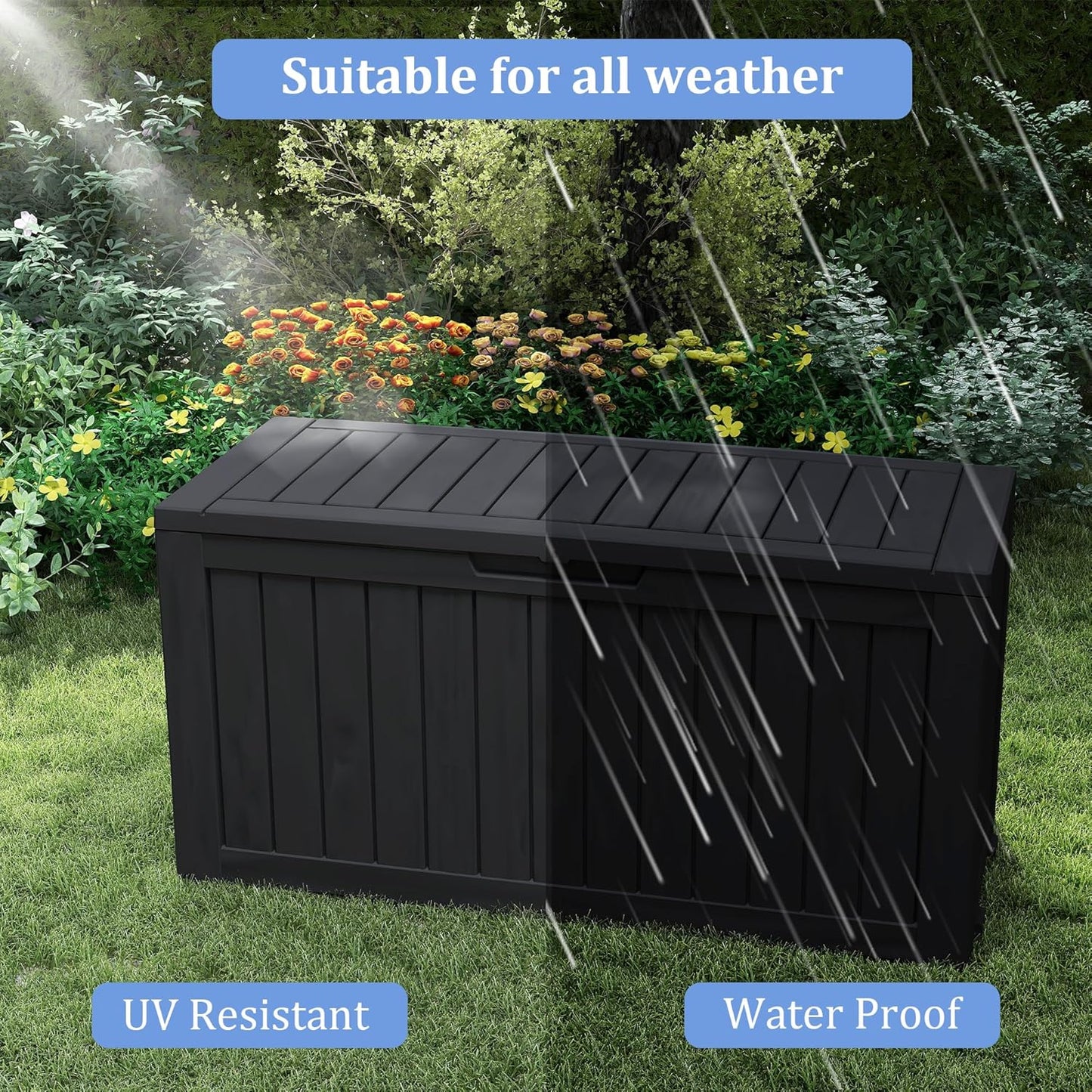 80GAL Black Resin Deck Box - Large Waterproof Storage for Patio Furniture, Pool Floats & Garden Supplies - Lockable, UV-Resistant for Backyards, Pool Decks