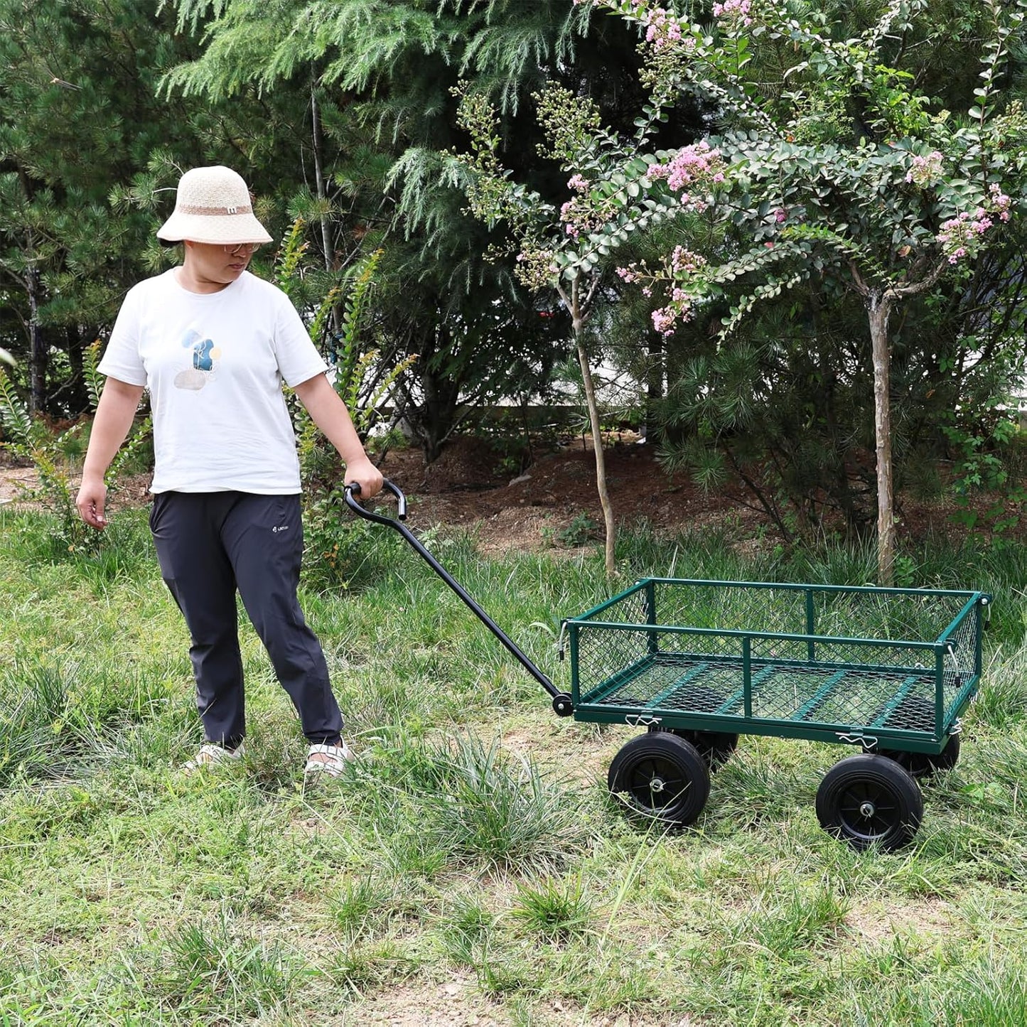 Wagon with Removable Sides Can be Used in Farms, Warehouses etc l Garden Dump cart- A Must-Have for Your Dream Garden Garden Essential- Dump cart Solid Wheels (Green Solid Wheels)