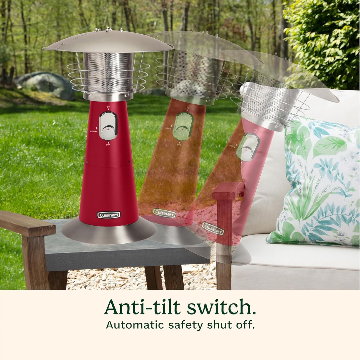 Cuisinart Portable Tabletop Patio Heater, 11,000 BTU Outdoor Propane Heater with Safety Tilt Switch and Adjustable Heat, Burner Screen Guard, 30 sq. Foot Heat Range, Red
