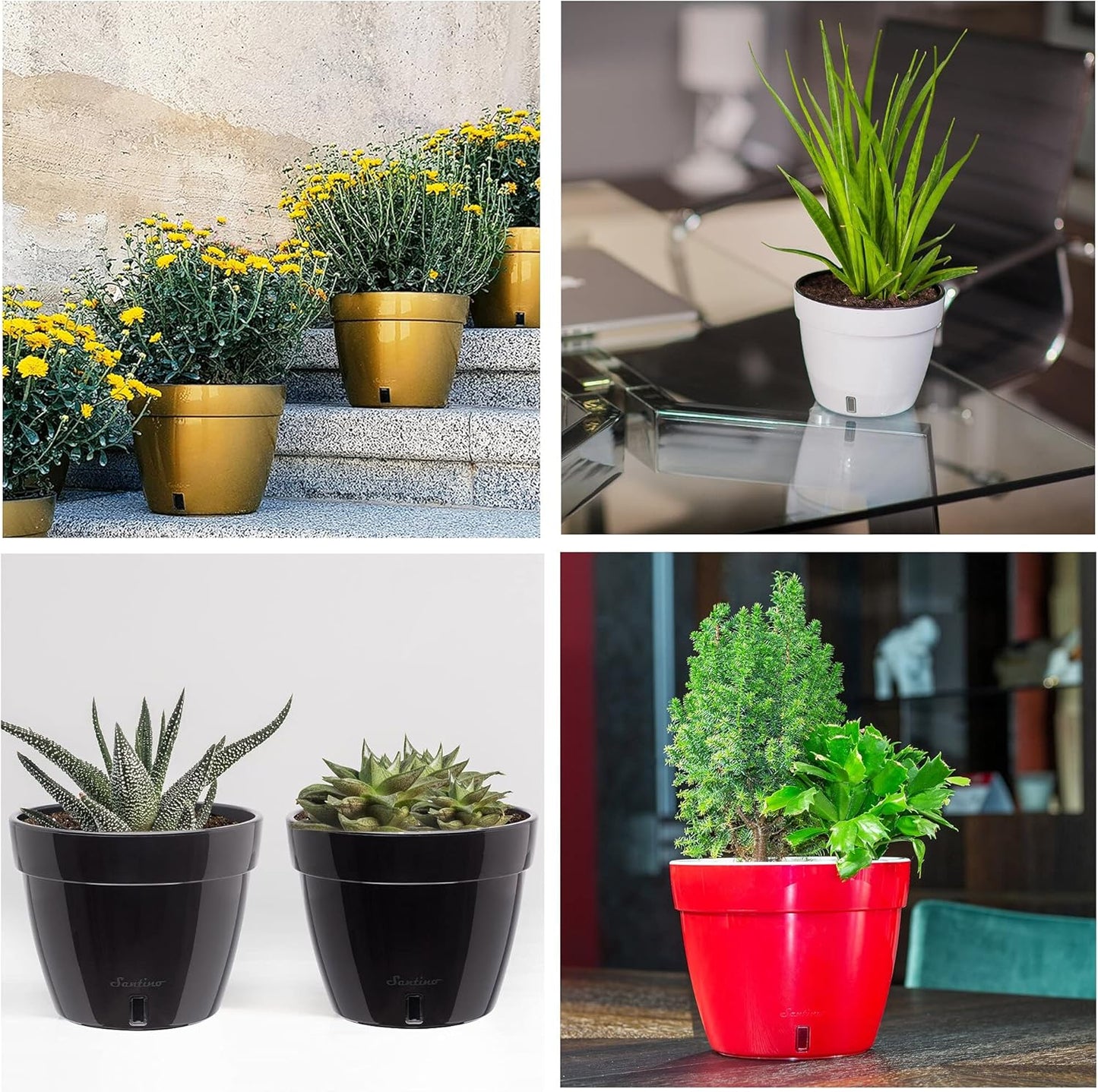 Santino ASTI 7.1 Inch Self Watering Planter Grey/White for Indoor Plants - Premium Quality Modern Plastic Planter Pot w/Water Level Indicator for All House Herbs, Plants, African Violets and Dahlias