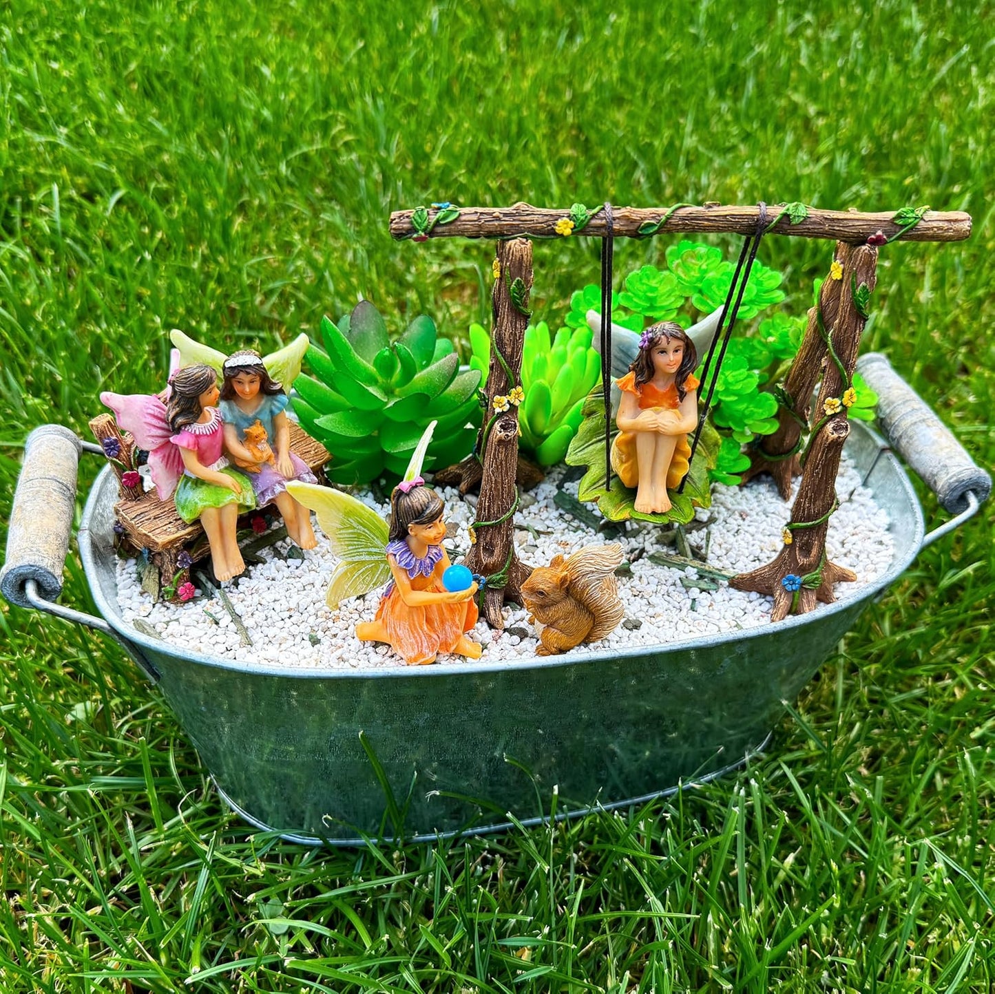 Mood Lab Fairy Garden - Accessories Kit with Miniature Figurines - Swing Set of 6 pcs - for Outdoor or House Decor