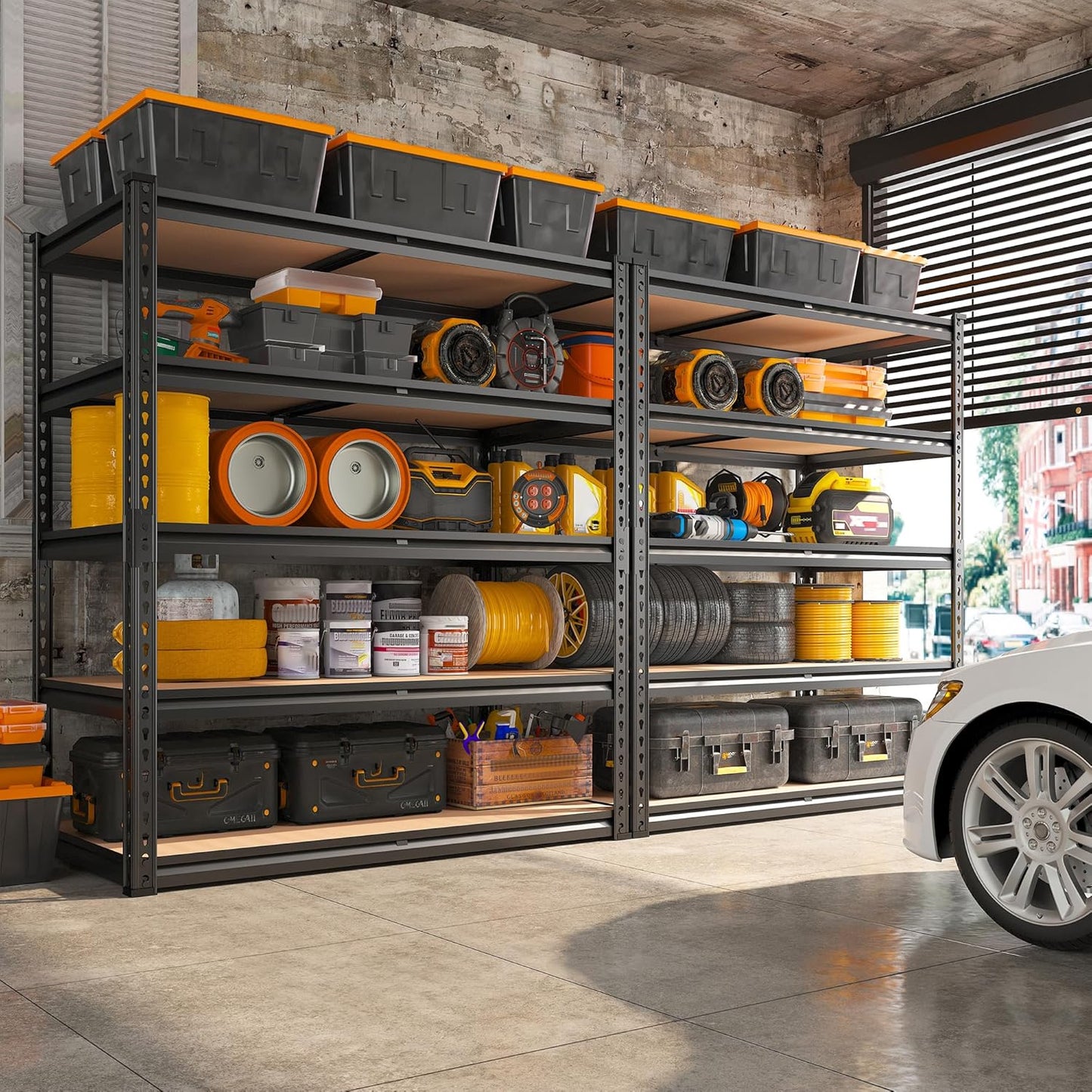 REIBII 2000LBS Garage Shelving Heavy Duty 72''H Storage Shelves 5 Tier Heavy Duty Shelving, Adjustable Metal Shelves for Garage Pantry Closet Kitchen Basement 35.5" W x72 H x 15.8" D, 4 Pack