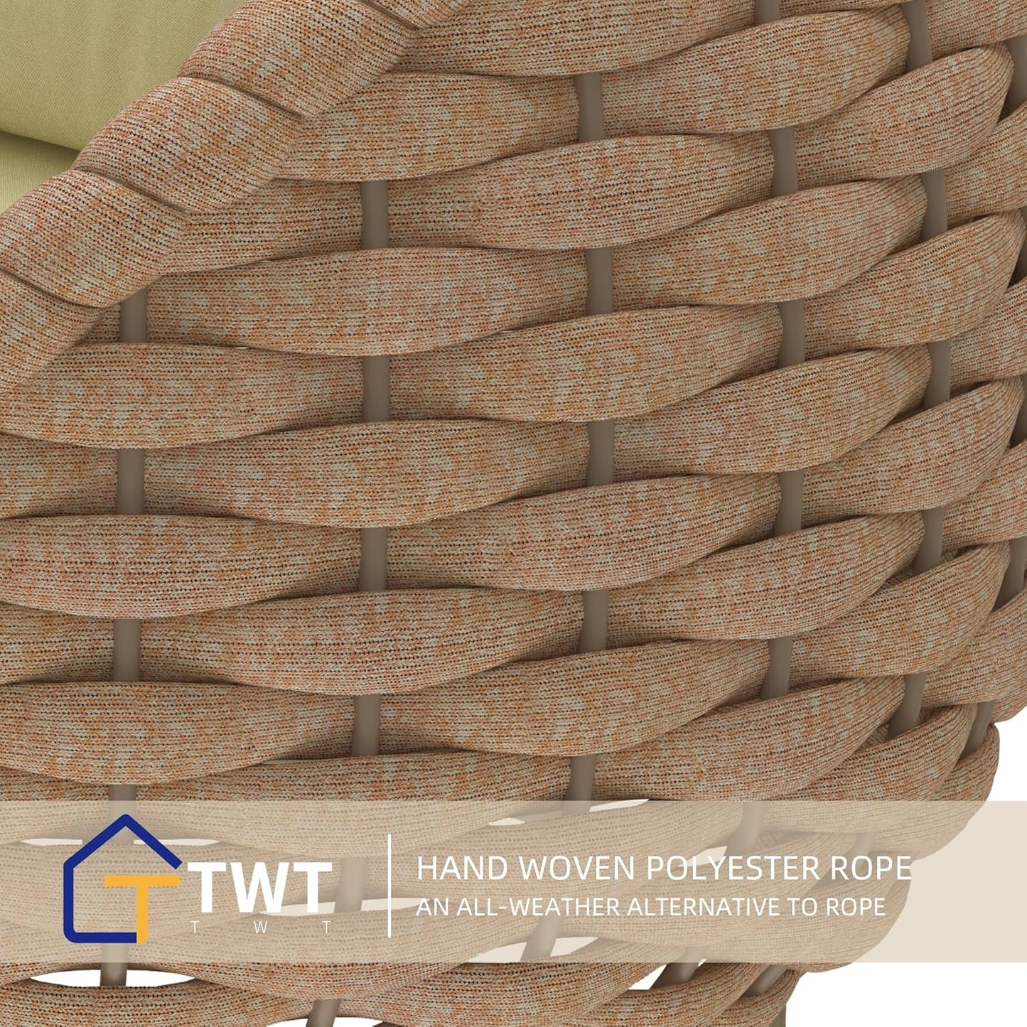 TWT Aluminum Outdoor Patio Furniture Set, 4 Textilene Armchairs Modern Outdoor Conversation Set Outdoor Single Sofa with Upgrade Cushion and Coffee Table for Balcony, Light Brown