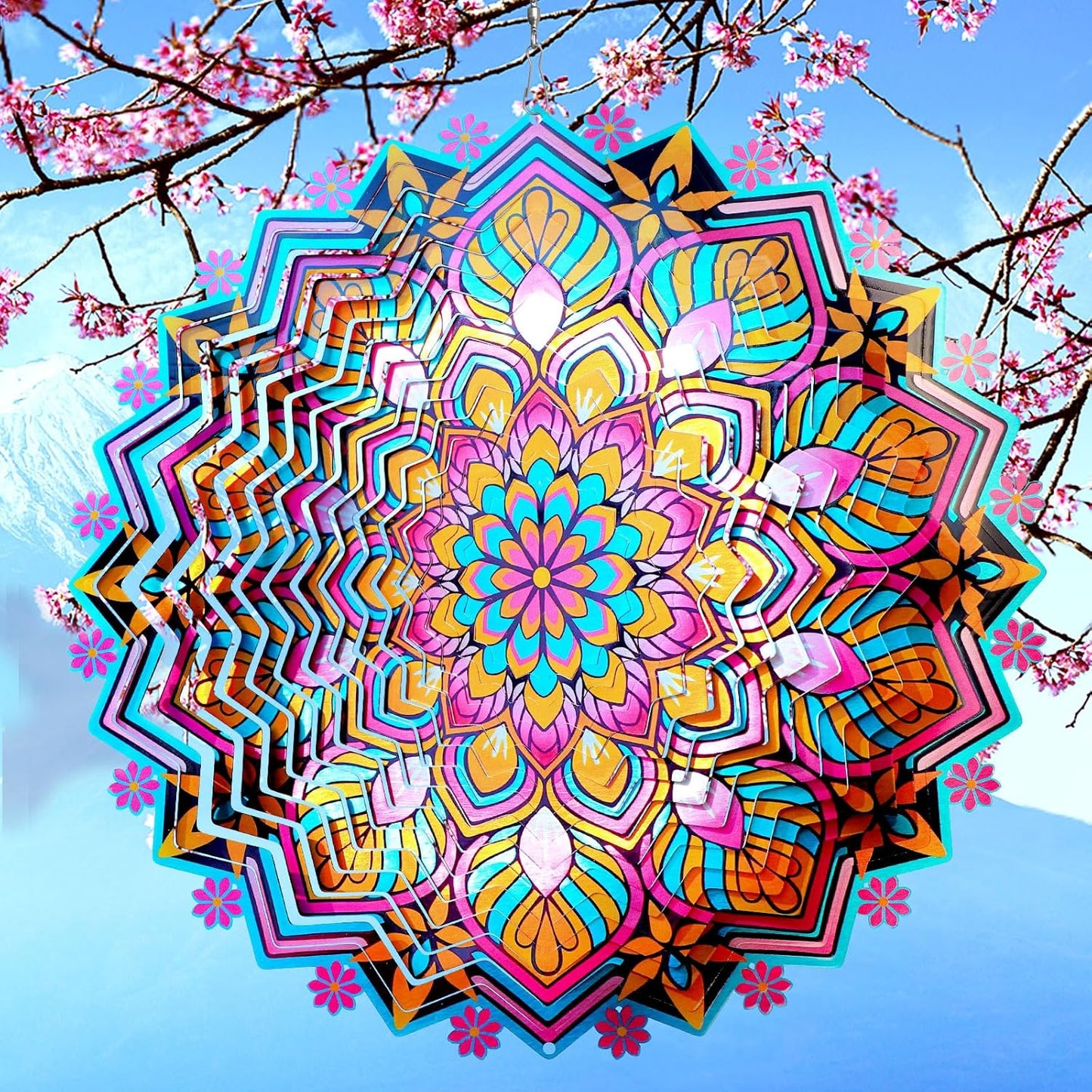 Goolyrusim Metal Wind Spinner - Mandala Lotus Wind Spinners, 12inch Kinetic 3D Hanging Wind Sculptures, Indoor/Outdoor Garden & Yard Art Decoration, Creative Gifts for Women Mom Grandma & Holidays